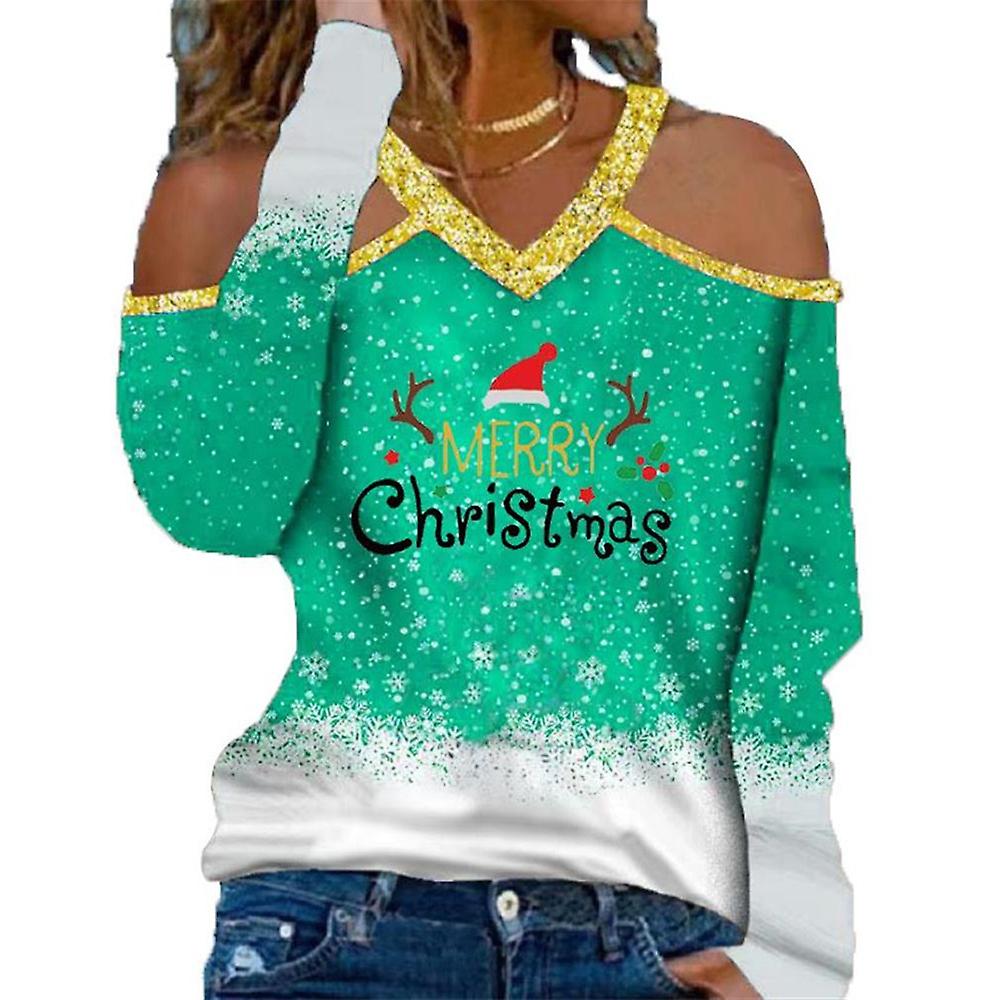 Cold Shoulder Tunic Blouse Xmas Printed 