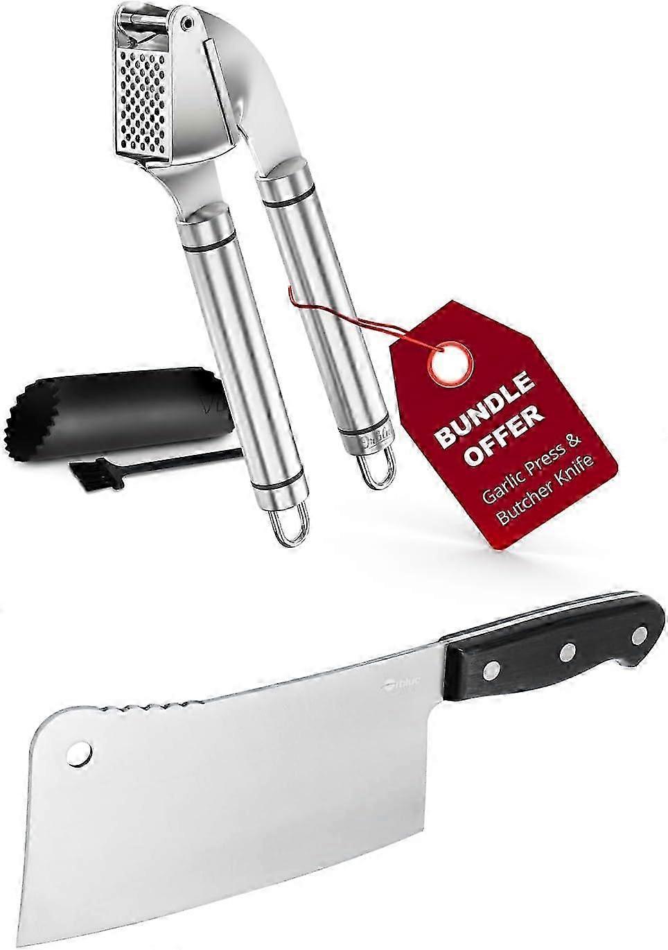 Multi-Use Garlic Press and Premium Butcher Knife