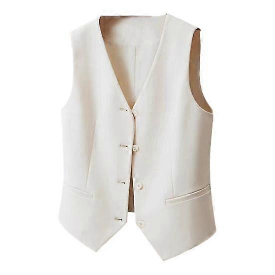 Women Vest Single-breasted Solid Color Sleeveless V Neck Slim Fit Formal Business Style