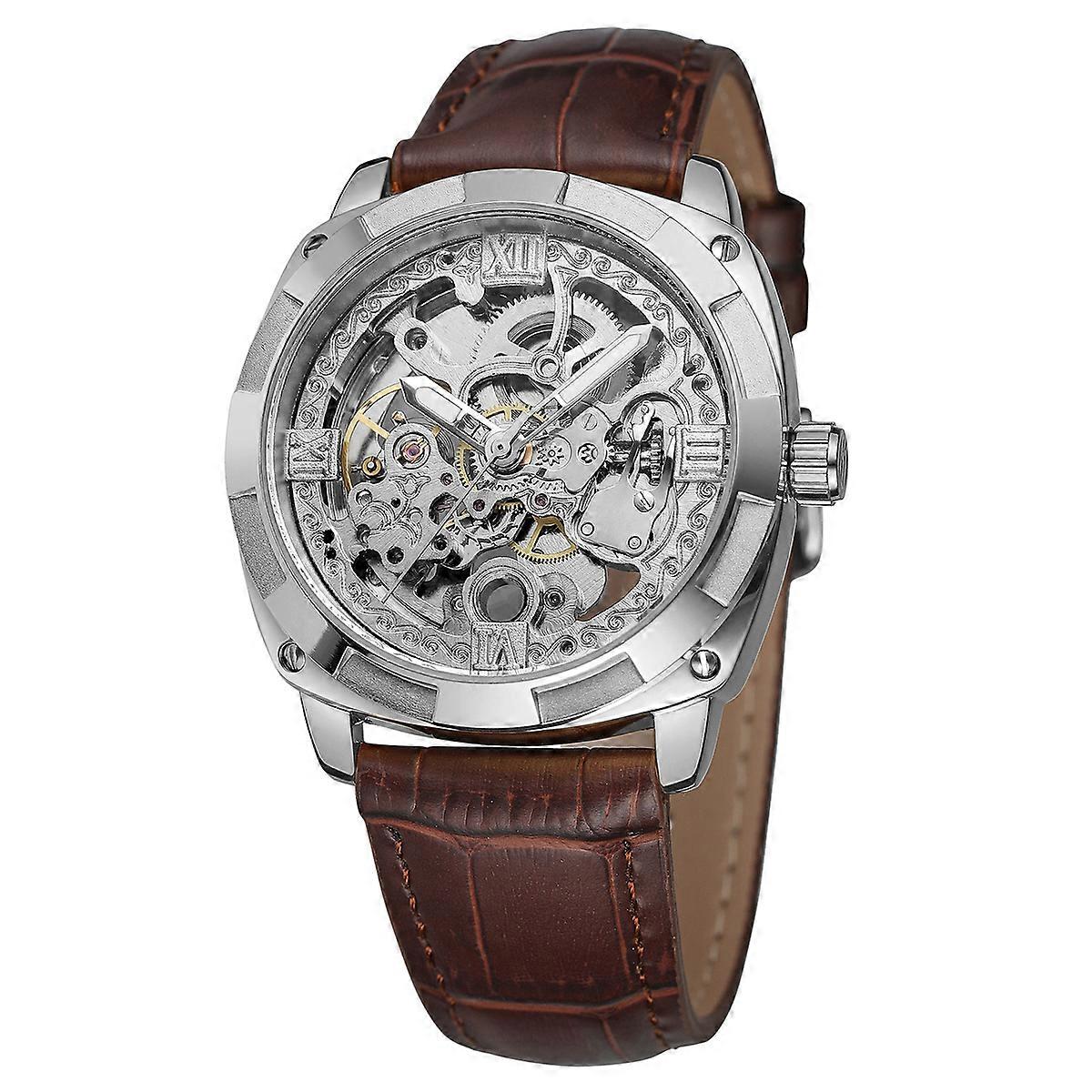 Automatic Mechanical Watch with PU Leather Strap for Men