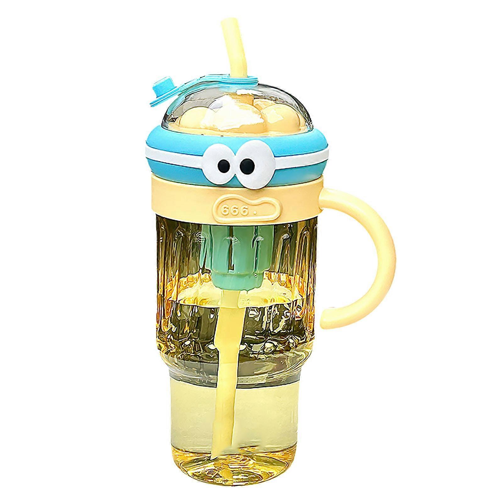 Portable Straw Container with Handle Large Capacity Ice Cup Water Drinkware for Camping and Fitness Enthusiasts Yellow
