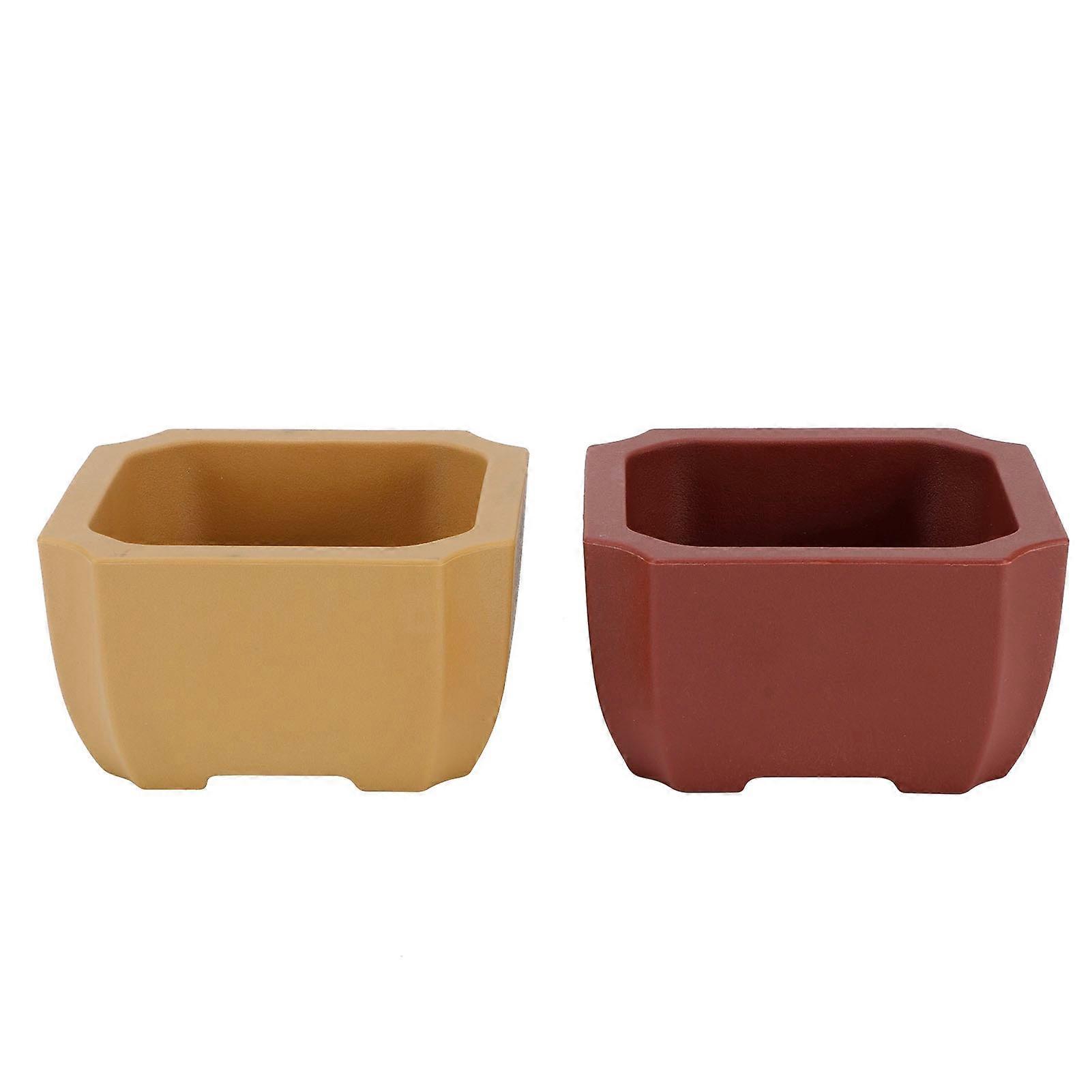 2pcs/set Mini Square PU Flower Pot Super Fall Resistant Simulation Red Stoneware Plant Pot