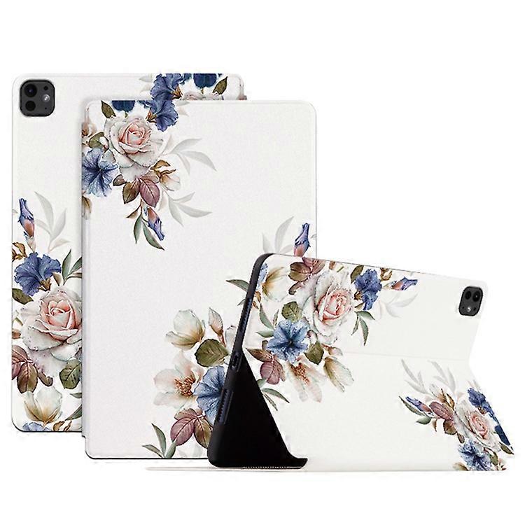 Compatible For iPad Pro 11 (2024) Case Flower Pattern Flip Stand Leather Smart Tablet Cover