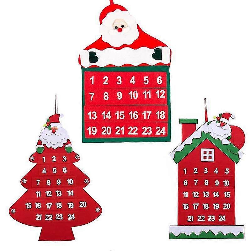 Christmas Hanging Advent Calendar 24 Day With Pockets Red And White Santa Claus Design Non-woven Xmas Countdown Decoration