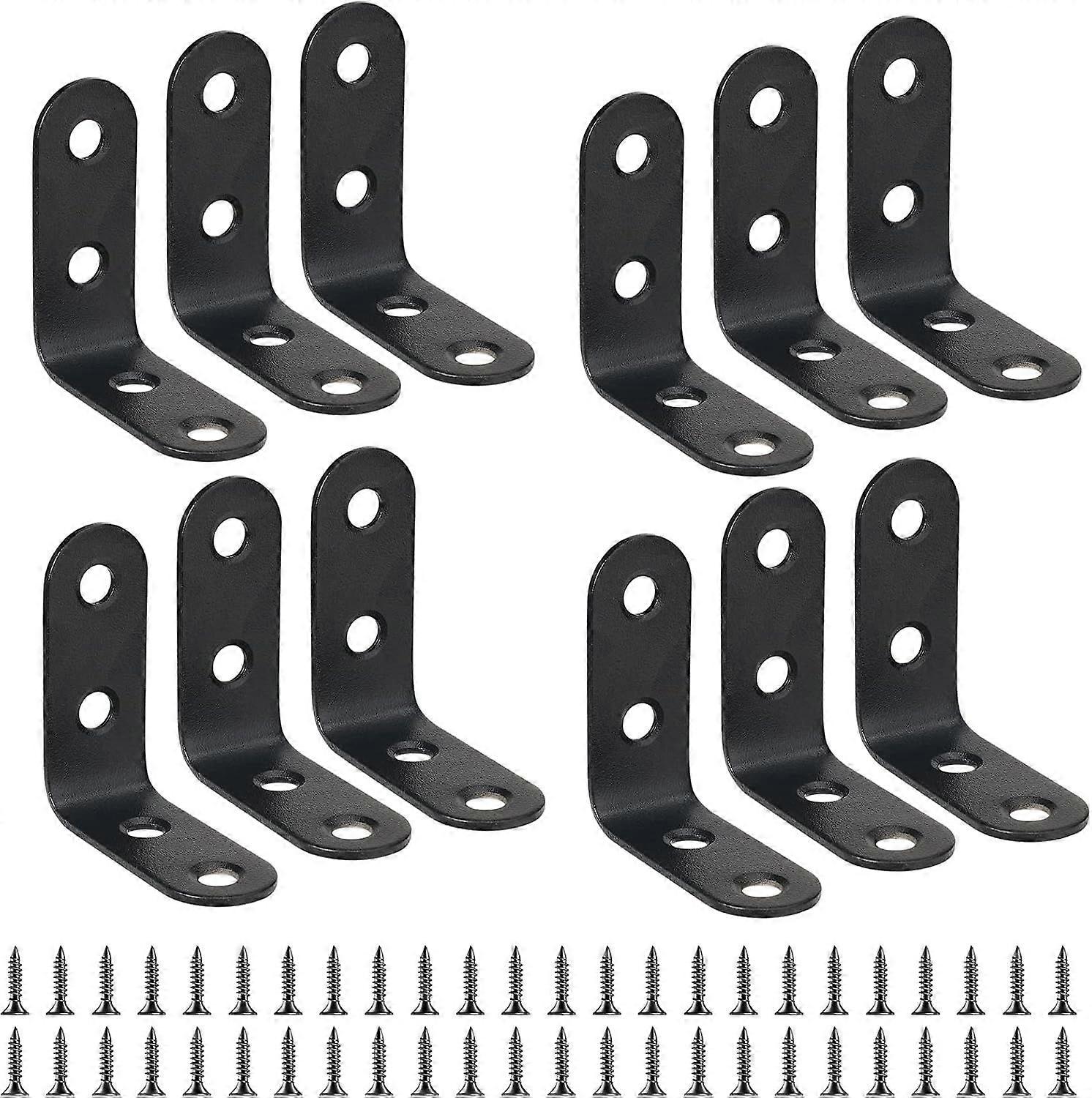 12 Pieces 40mmX40mm Corner Brace Black Right Angle Bracket L Shaped Bracket 40mm Stainless Steel 90 Degree Corner Brace Shelf Bracket for Wood Furnitu