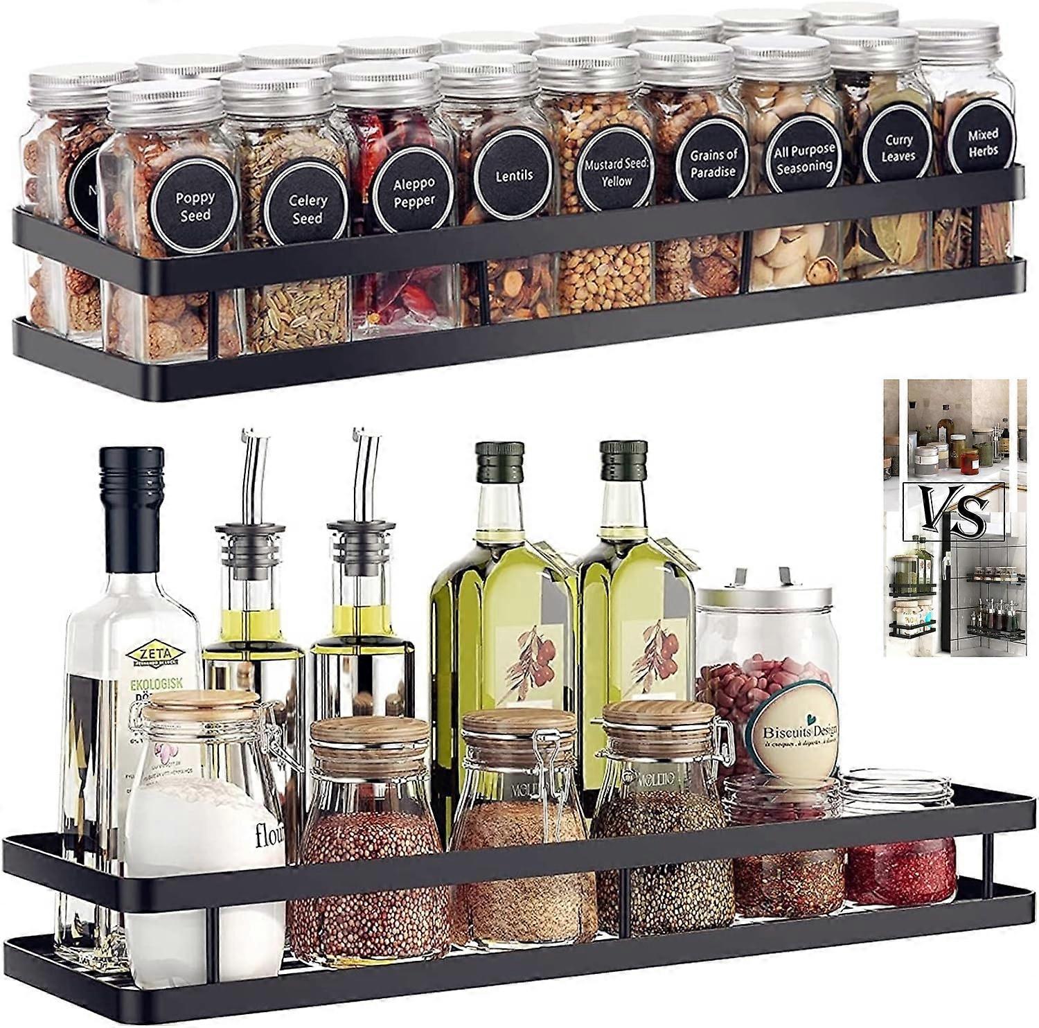 Versatile Wall-Mounted Spice Rack, Height Adjustable with Enduring Metal Material for Long-Term Use, 2 Pieces