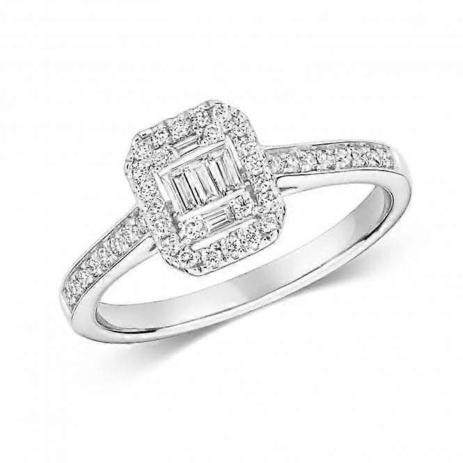Diamond Jewellery 9ct White Gold Ring with Diamond Cluster & Emerald RD695W