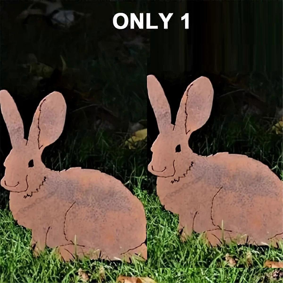 Rustic Metal Rabbits Garden Stake - Rusty Bunny Silhouette,