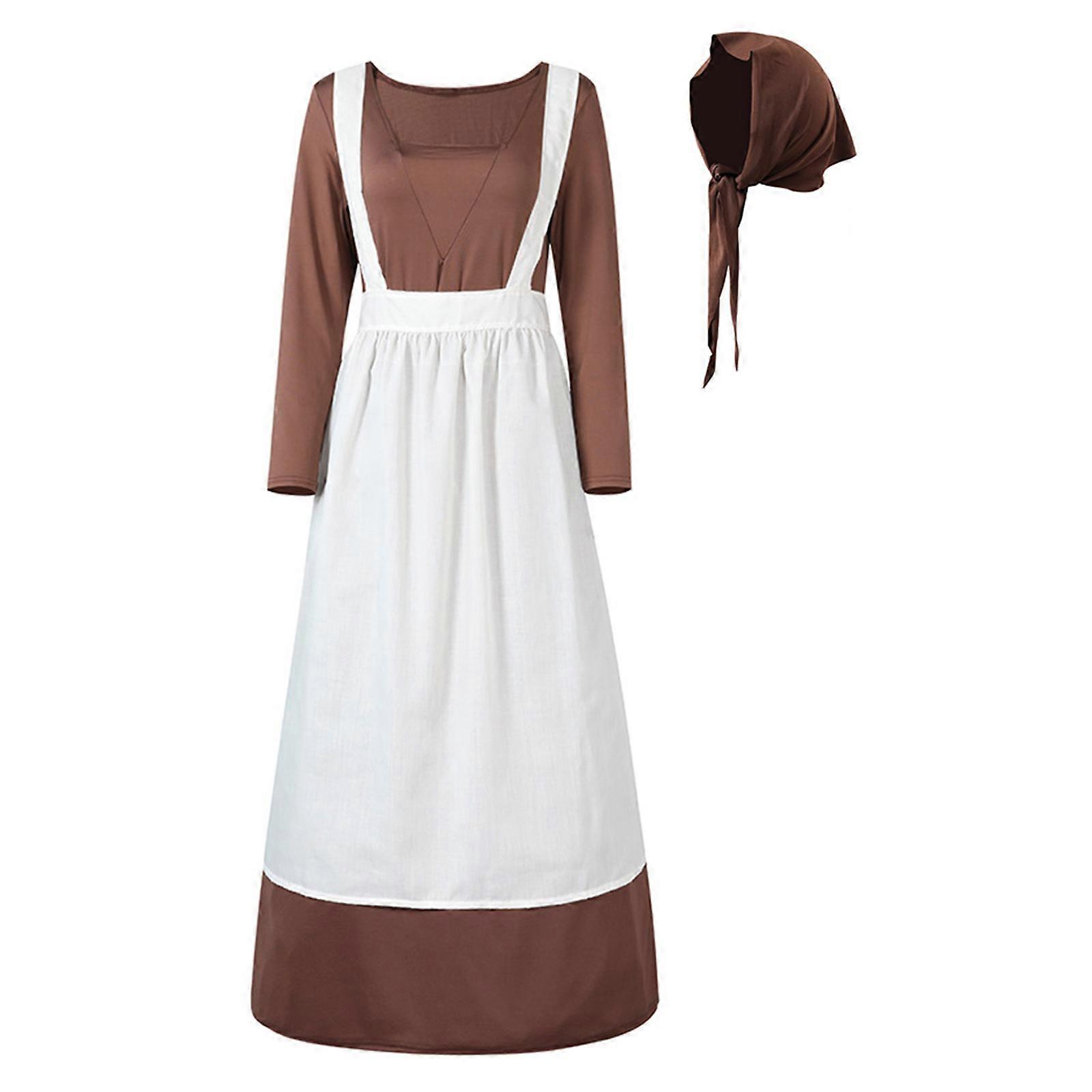 Halloween Cosplay Maid Costume περιλαμβάνει Ποδιά, Σετ μαντίλας, Στολή Καμαριέρας, Στολή Ντυσίματος για Γυναίκες, Κουζίνα, Μαγείρεμα, Ψήσιμο, Ποδιά, καφέ XL