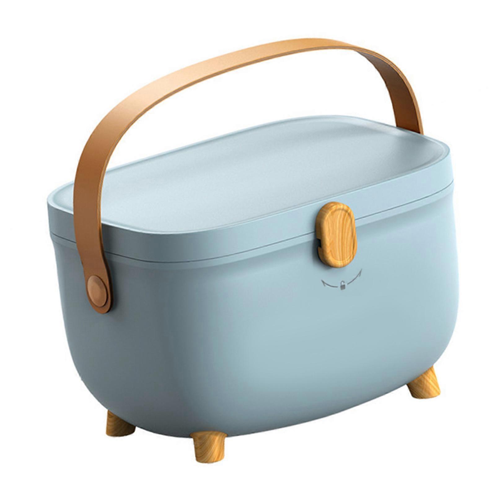 Oval Medicine Storage Box Household Double Layer Large Capacity Multicompartment Medicine Organizer Box for Home Dorm Blue 