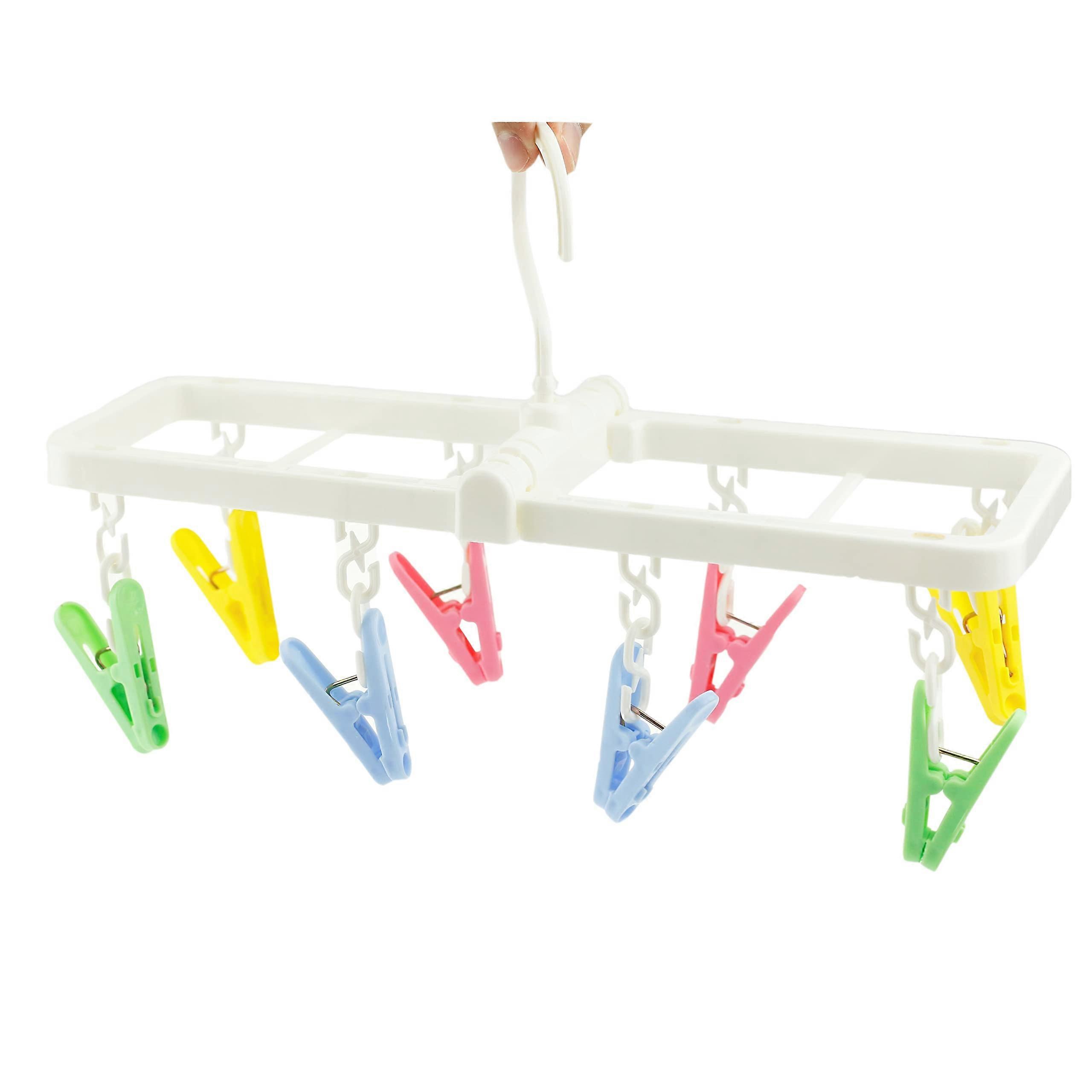 Laundry Hanger Drying Rack with 8 Clips, Portable Foldable Compact Size for Travel, Ideal for Towels, Bras, Baby Clothes, Gloves