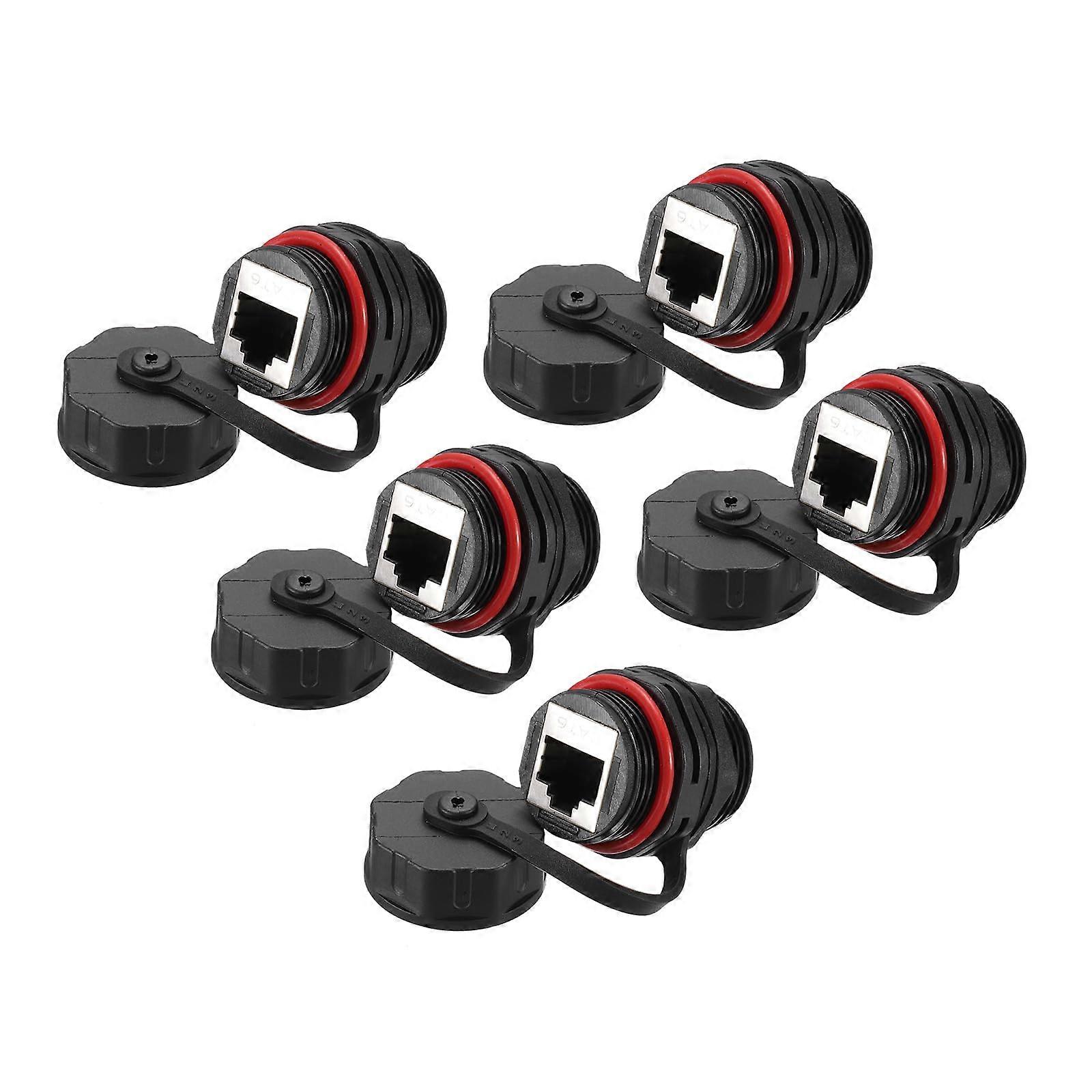 RJ45 Panel Mount Coupler IP68 Shielded Bulkhead Ethernet Pass-Through Connector For CAT5/CAT5E/CAT6 Red Pack Of 5
