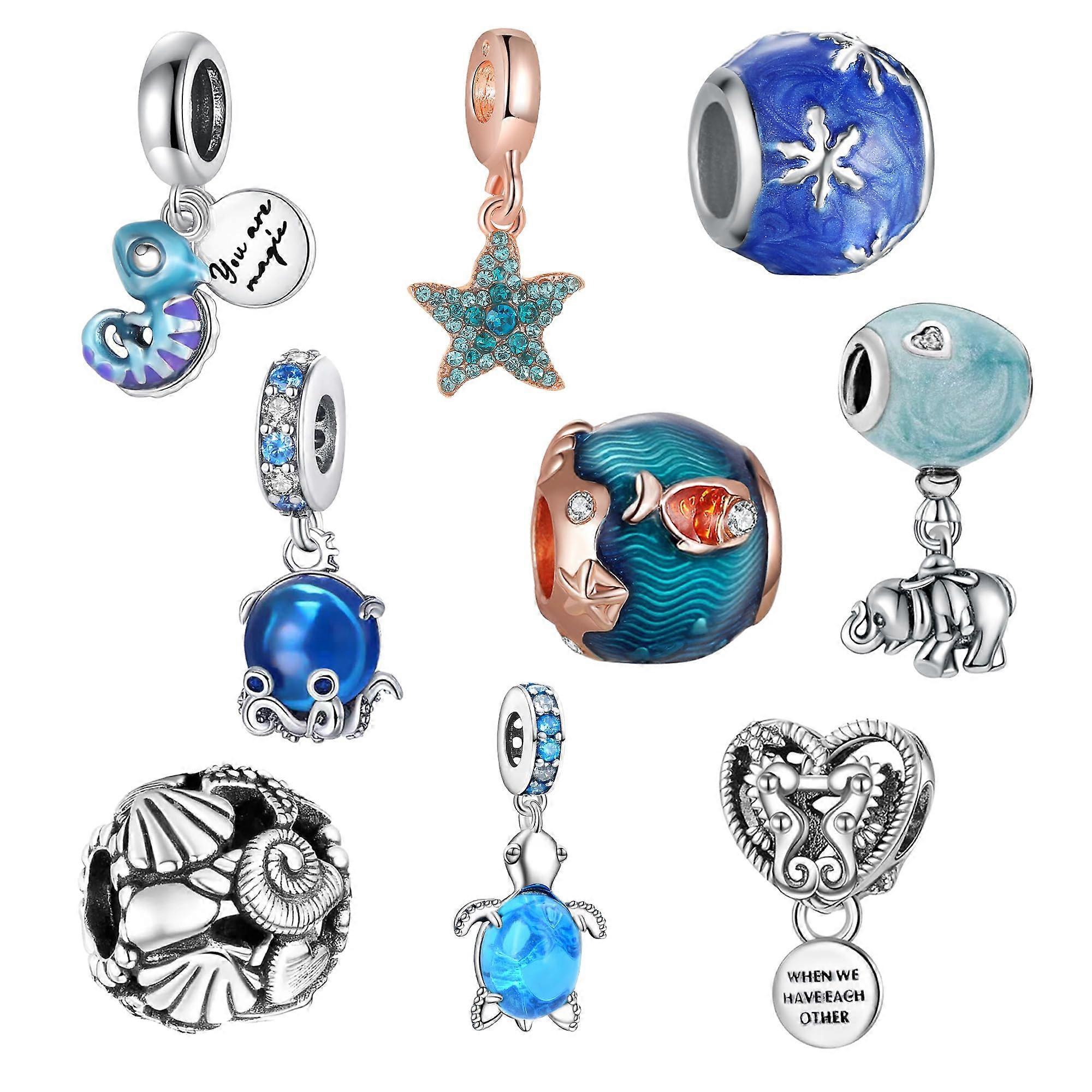 9 packs of silver search beads jewelry fit pandora bracelet cz pendant set 9 PCS A13
