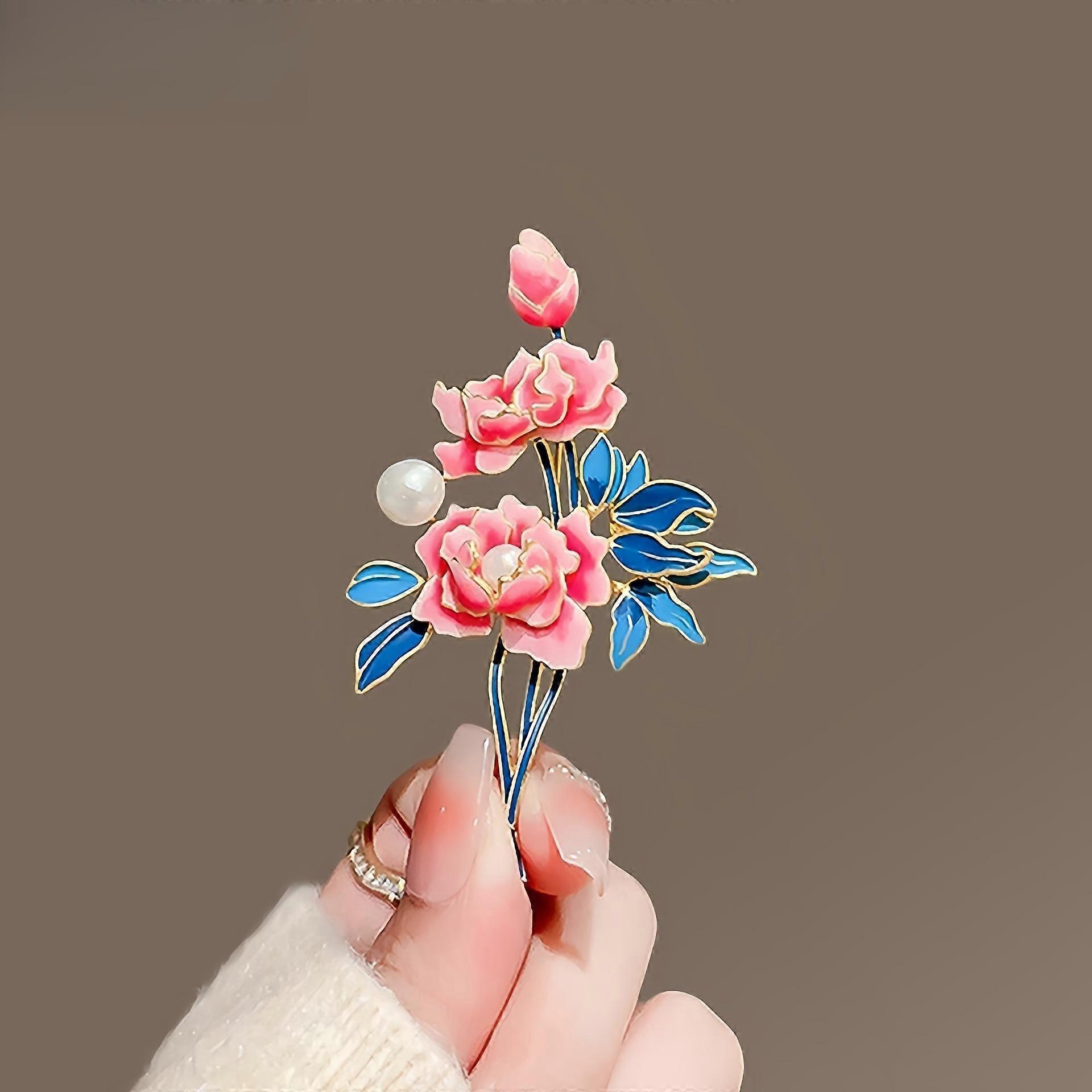 National Style Peony Brooch Women'S High-End Temperament Enamel Color Pin High-End Corsage Coat Hanfu Cheongsam Accessories