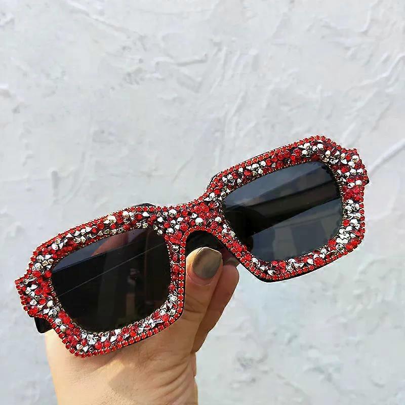 Naisten muoti neliö timantti aurinkolasit nainen pieni suorakulmio punainen kristalli kiiltävät aurinkolasit naisten sävyt UV400