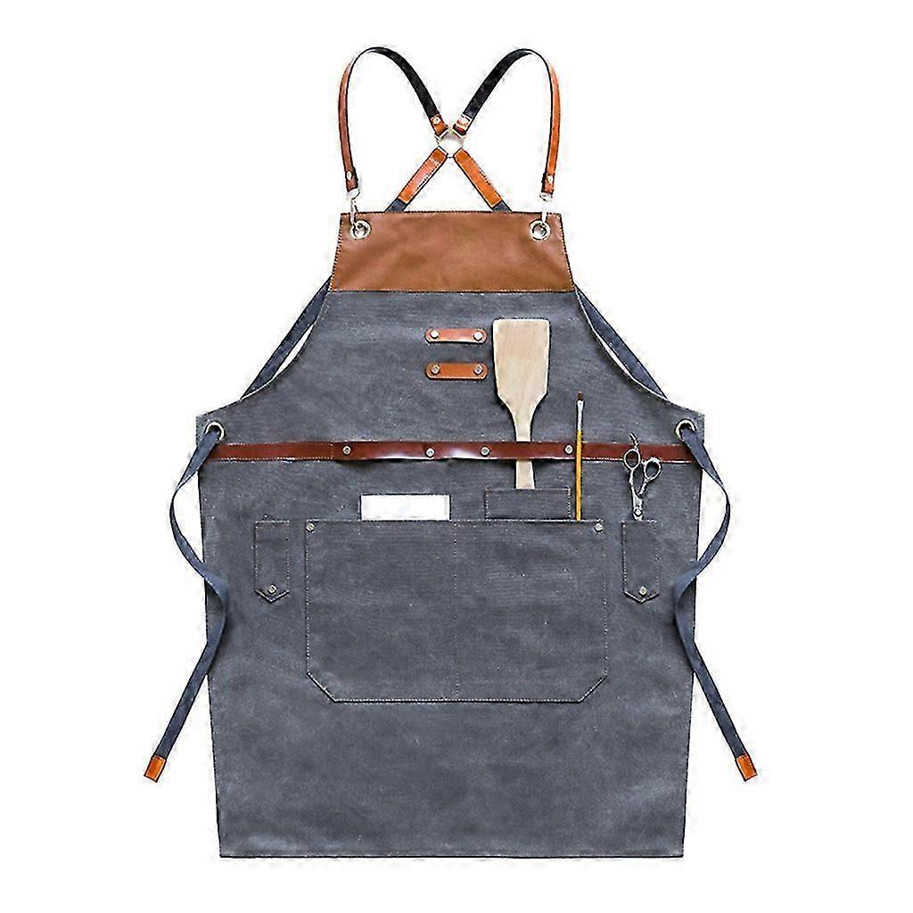 Chef Apron with for Cross Back Adjustable Strap and Large Pockets for Men Women Red Brown