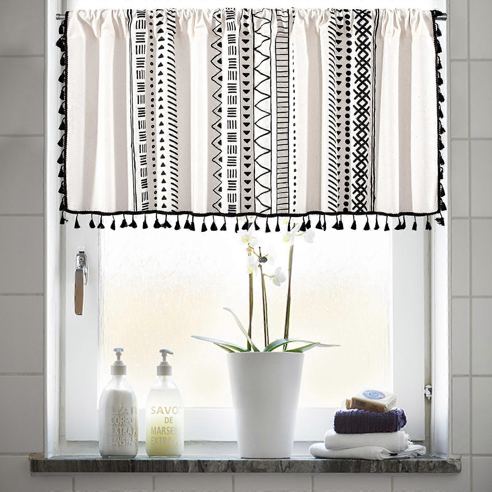 Valance Curtains For Kitchen - Window Light Blocking Short Rod Pocket Curtain Panels For Small Window Bathroom Basement pp490