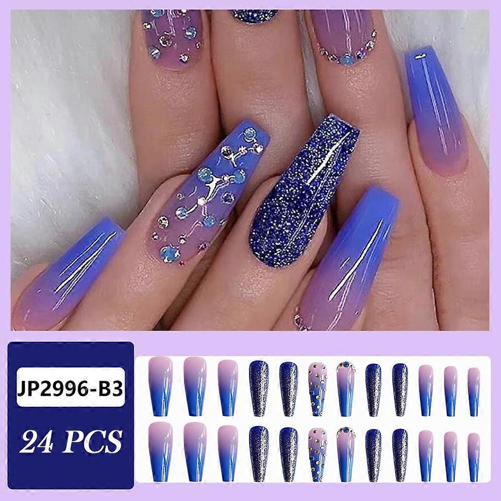 Gradient Blue False Nails Full Cover Nail Sticker