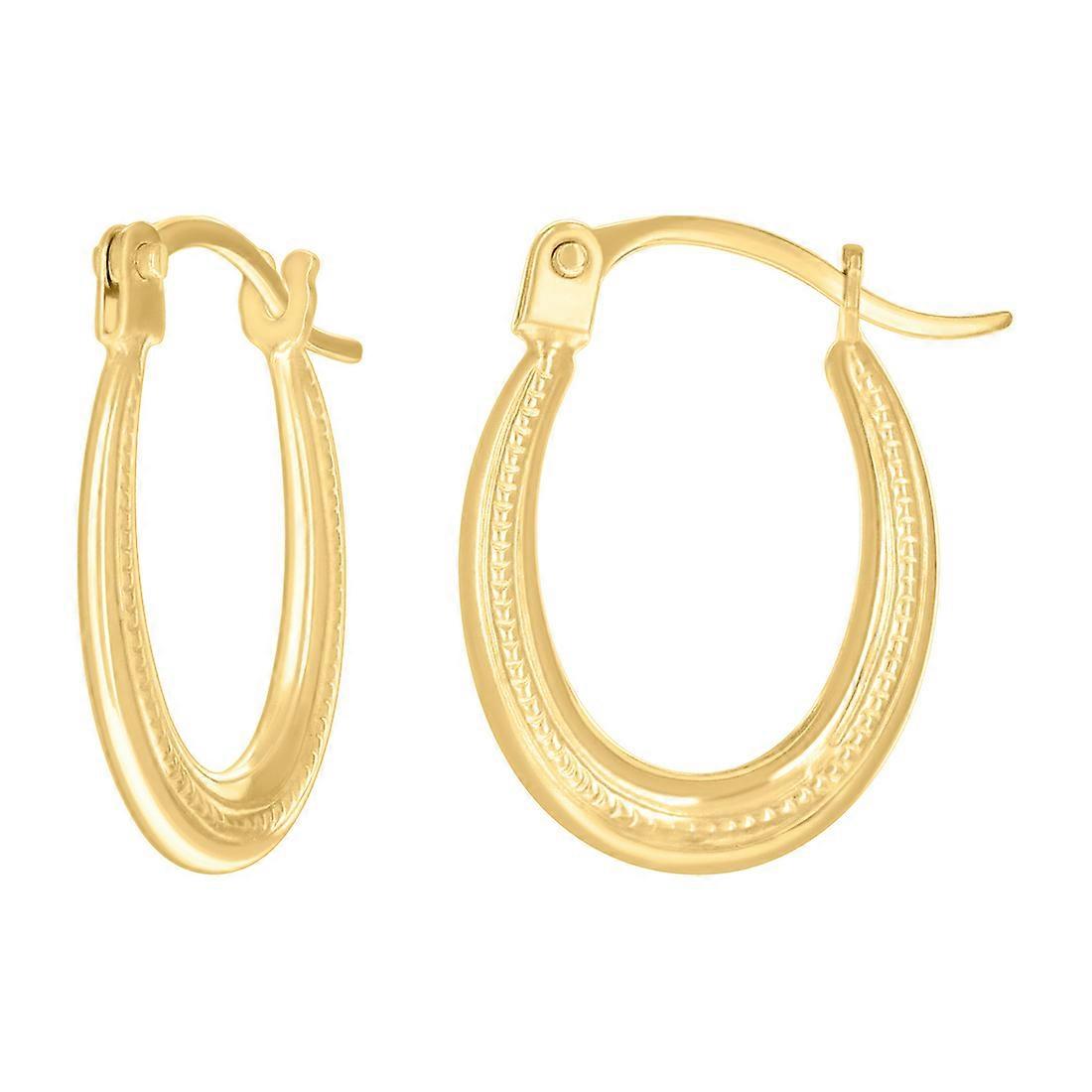 14KイエローゴールドレディースパターンU字型ファッションフープイヤリング女性用15.3x12.1mmワイドフープイヤリング