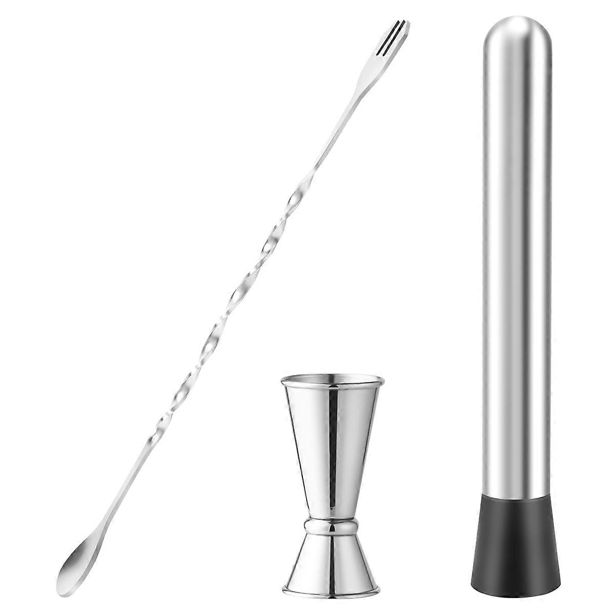 Stainless Steel Muddler,Mixing Spoon and Measuring Jigger,8-Inch