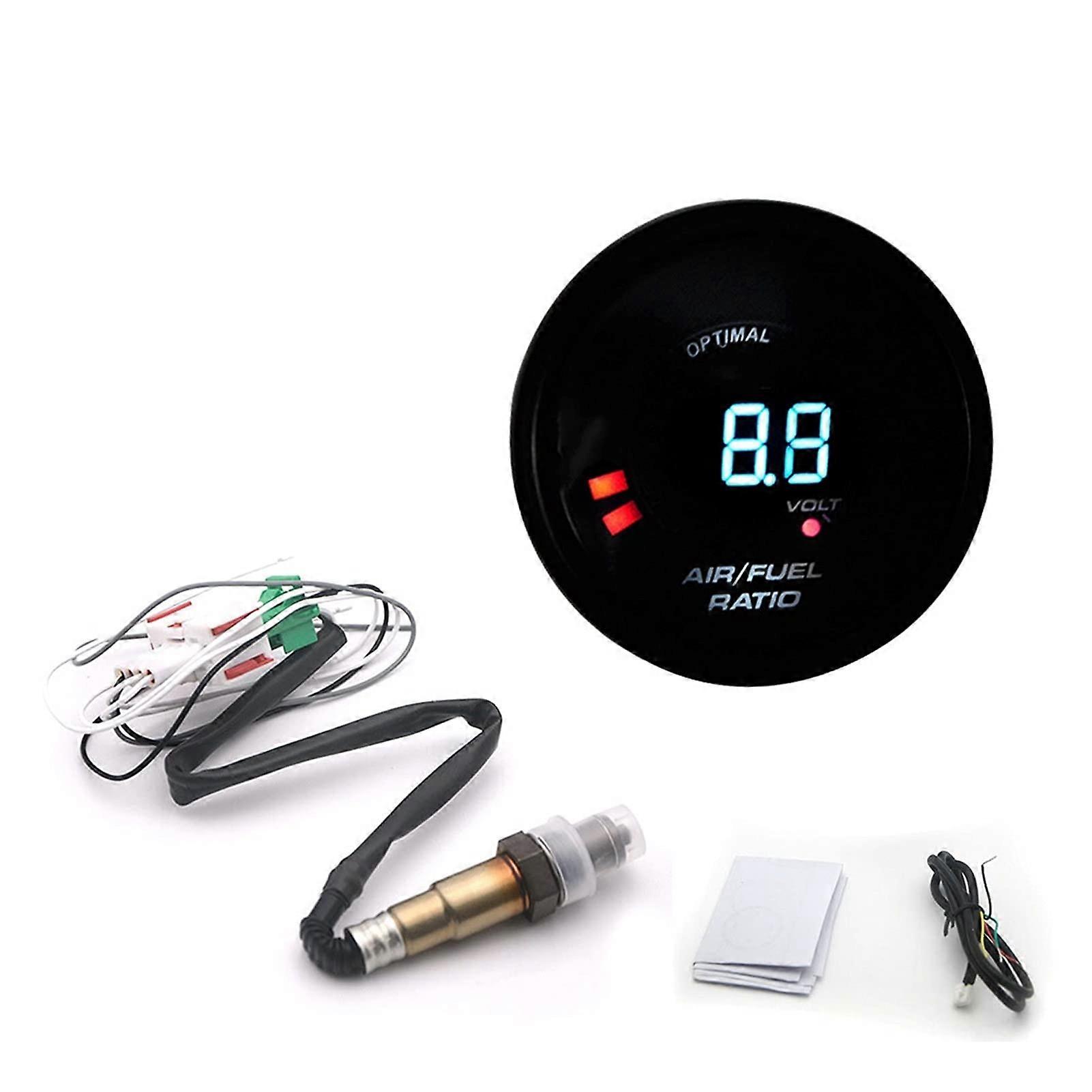 52mm Digital Air Fuel Ratio Gauge with Narrowband O2 Oxygen Sensor for 12V Cars - Automotive Performance Monitoring