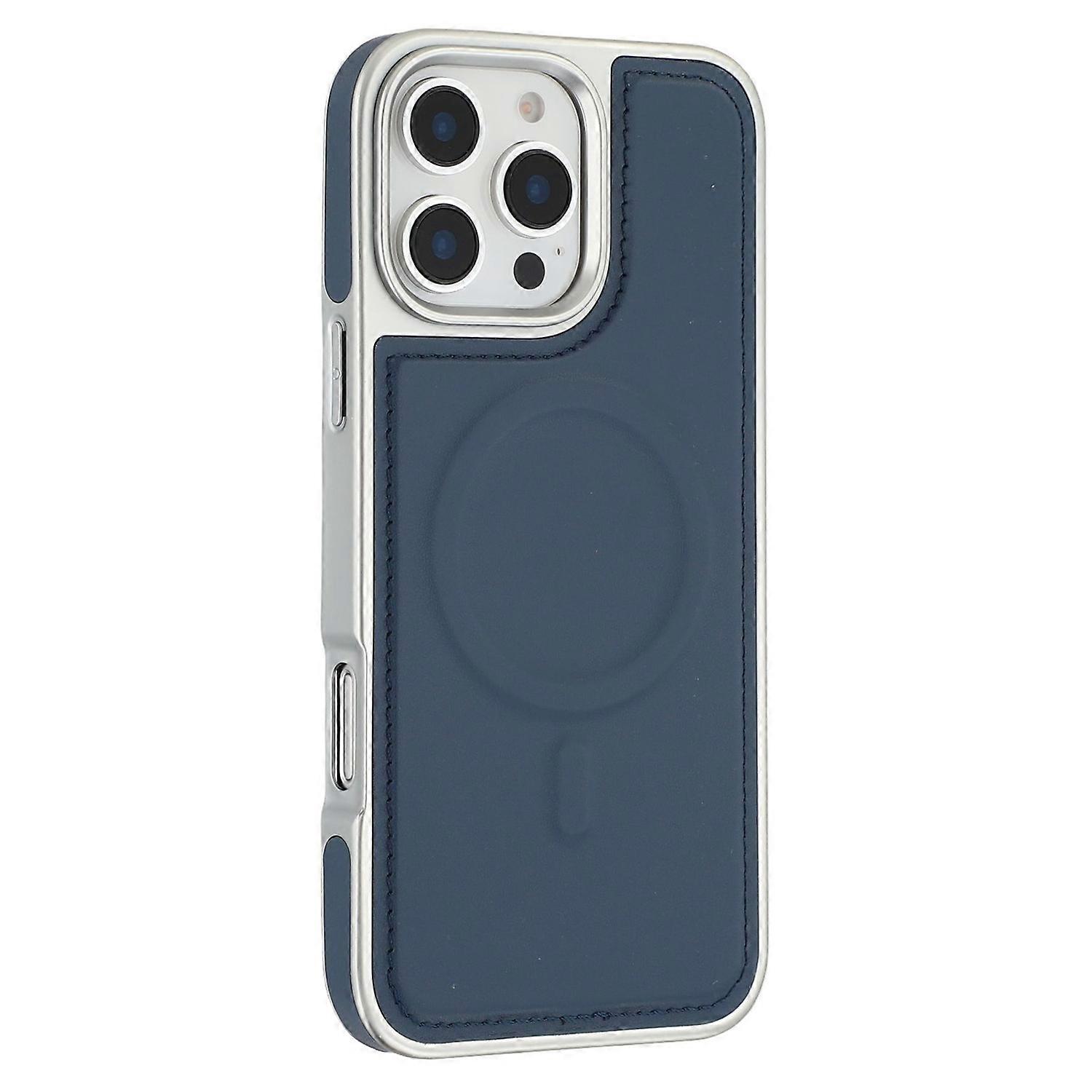 For iPhone 16 Pro Case Compatible with MagSafe Electroplating Edge PU+TPU+PC Phone Back Cover
