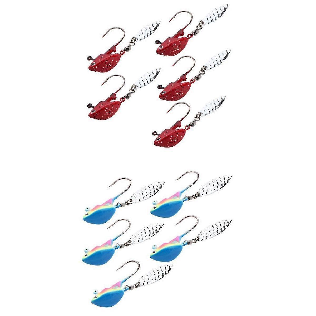 10Pcs Red Swimbait Hooks with Multicolor Type Head Jigs