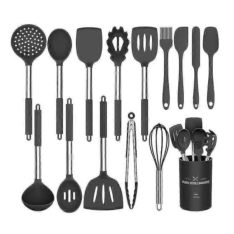 Set of 15 black silicone cooking tools