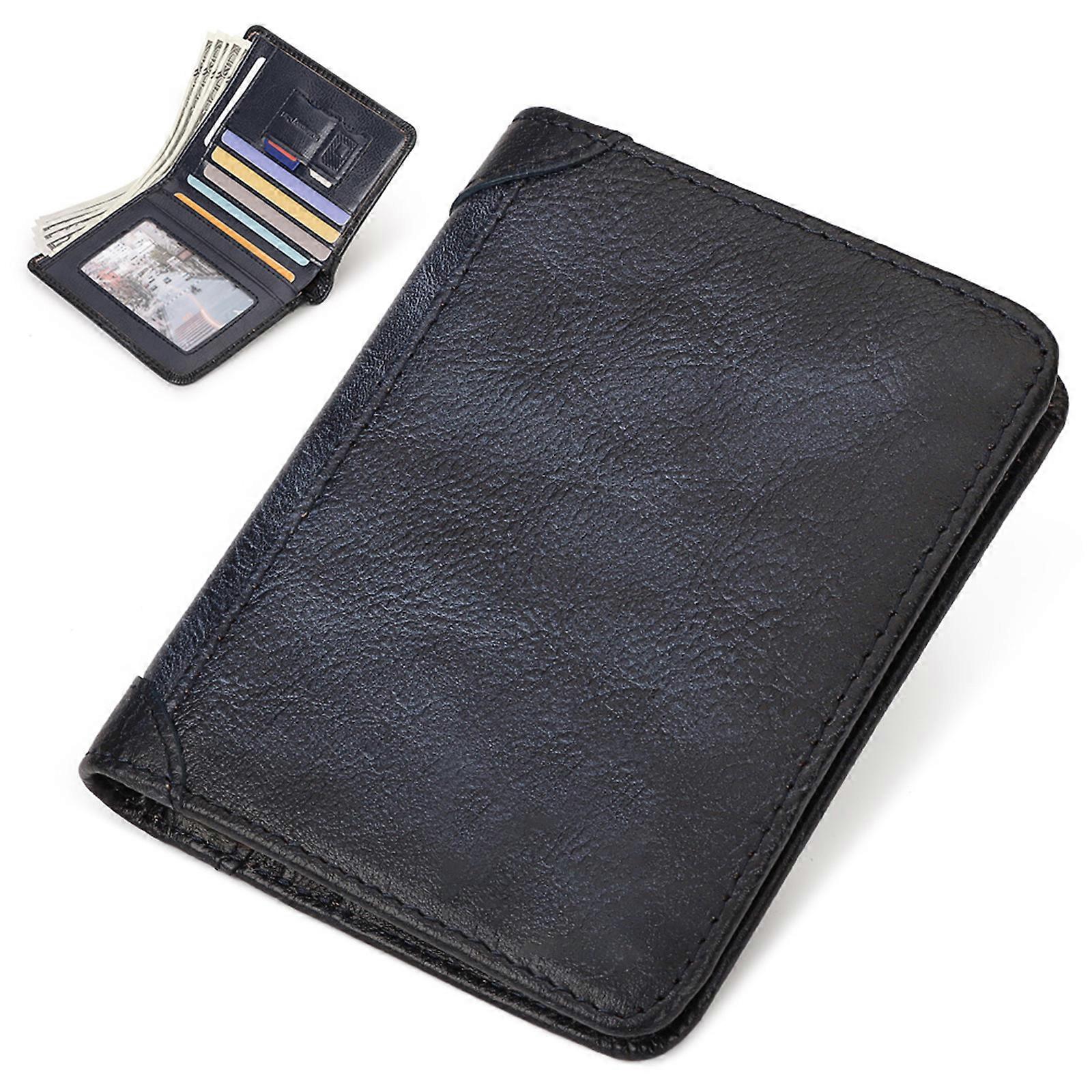 Leather Blocking Business Wallet with Multiple Card Slots and Coin Pocket Stay Stylish and Organized  Blue