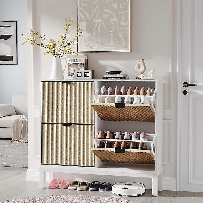 Schoenenkast opslag voor entree, met 4 flip-lades en verstelbare planken en metalen poten voor foyer