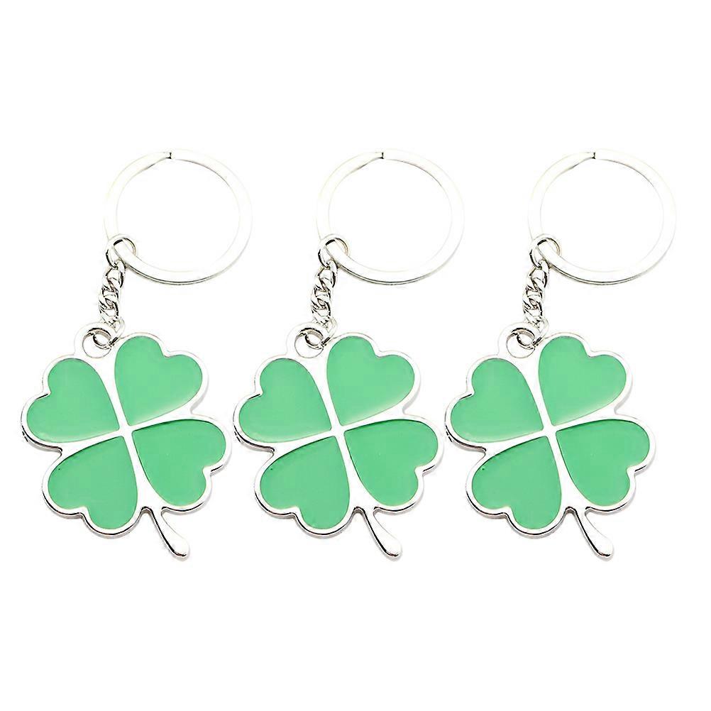 Alloy Keychain with Clover Design for St Patrick's Day Decoration Green Color 3 Pieces
