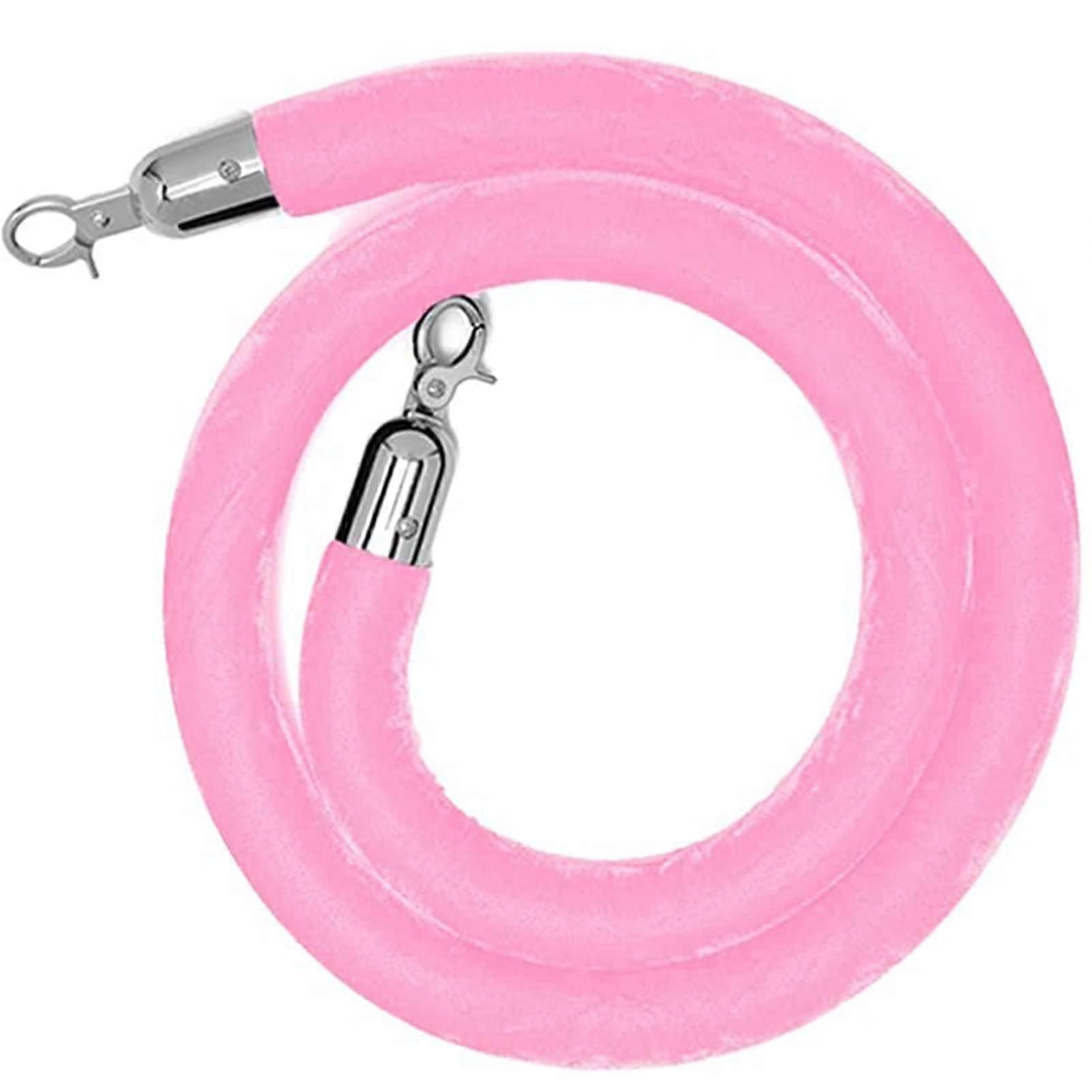 Rope barriers for crowd control with silver hooks, thick barrier rope for posts, 2.2m/7.2ft Pink