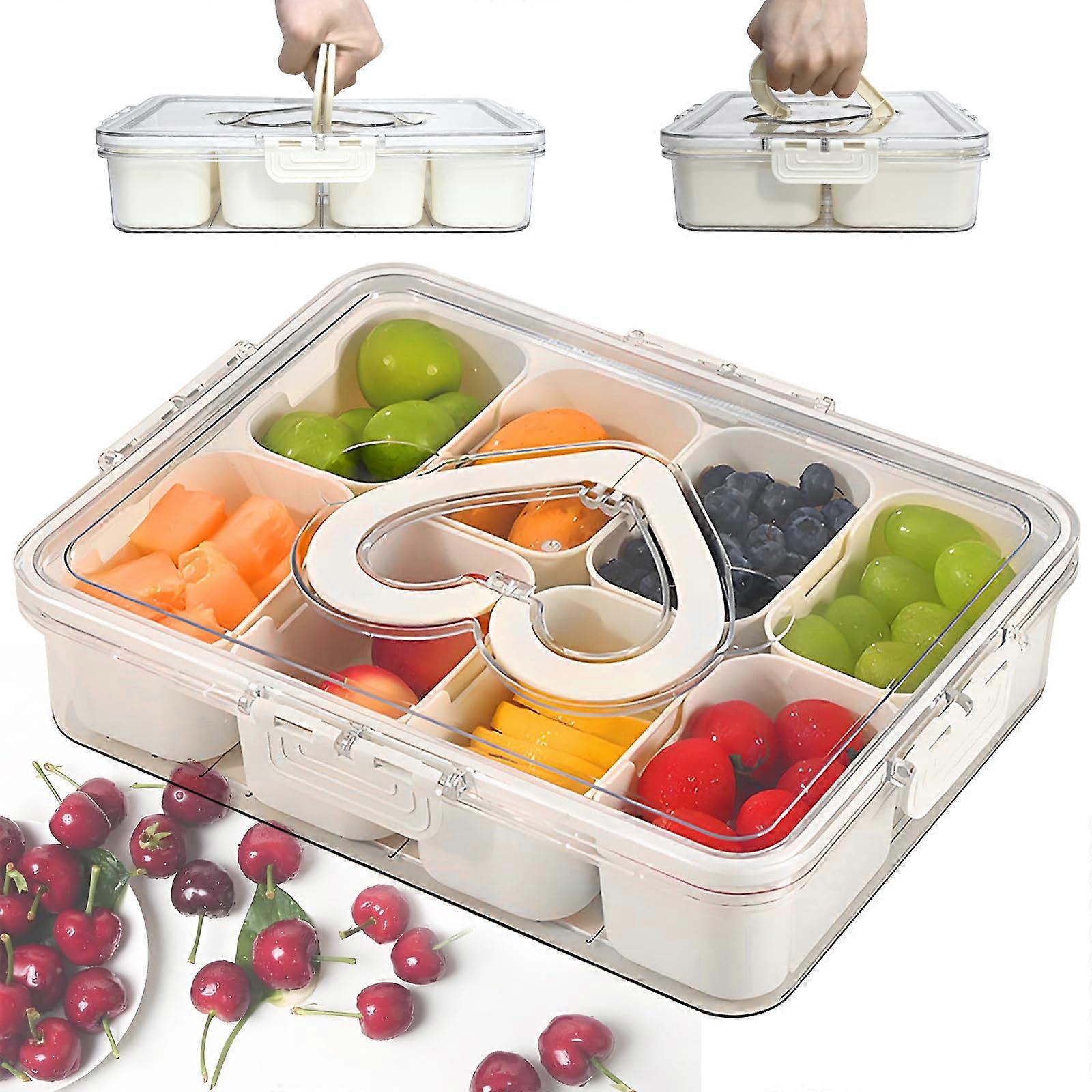 Snack Bowl with Lid, 8 Compartments, Rectangular, for Sweets, Fruits, Picnics