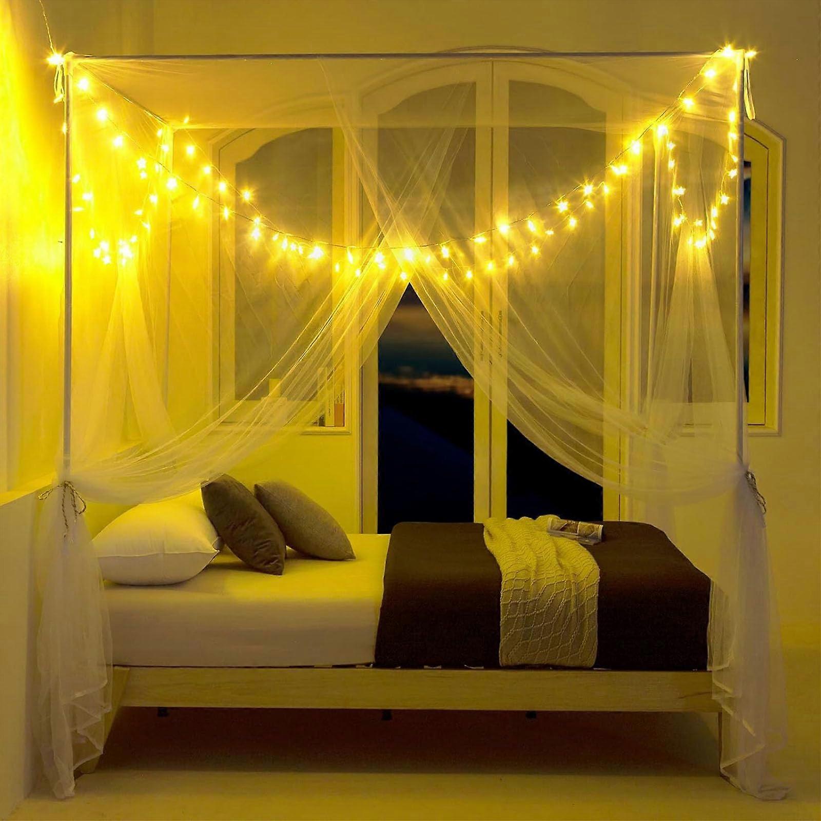Mosquito Net Bed Canopy for Double Bed, Black Net with Four Corner Post Curta
