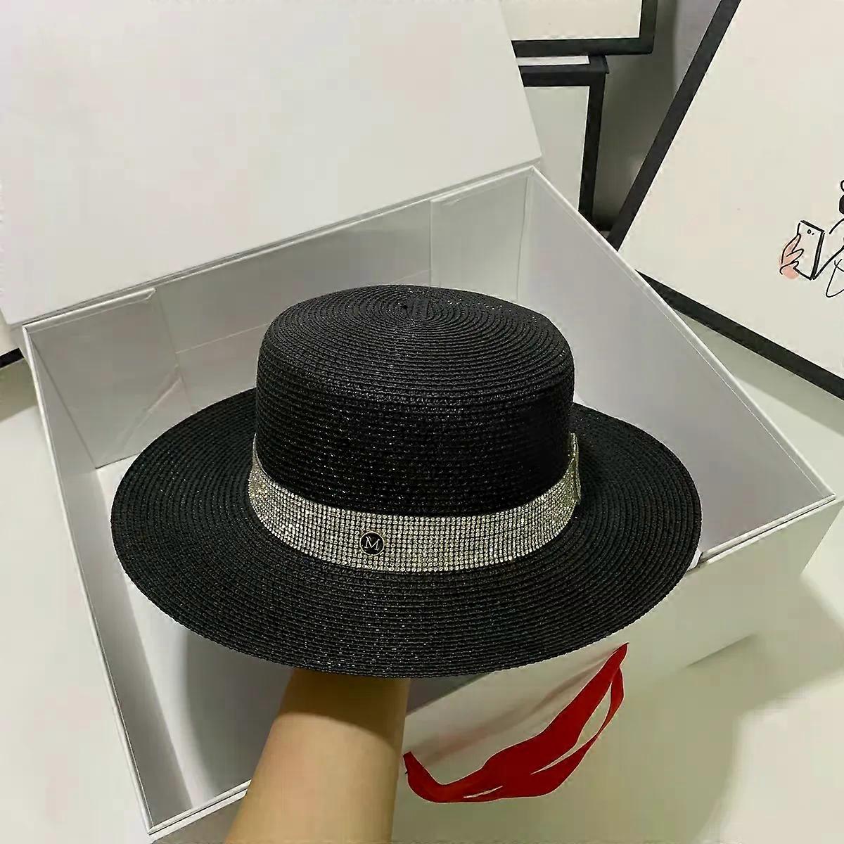 2025 New Chain Strap Straw Gambler Hat English Letter izable Women's Chain Straw Hat Sun Visor Hat Punk Style beach