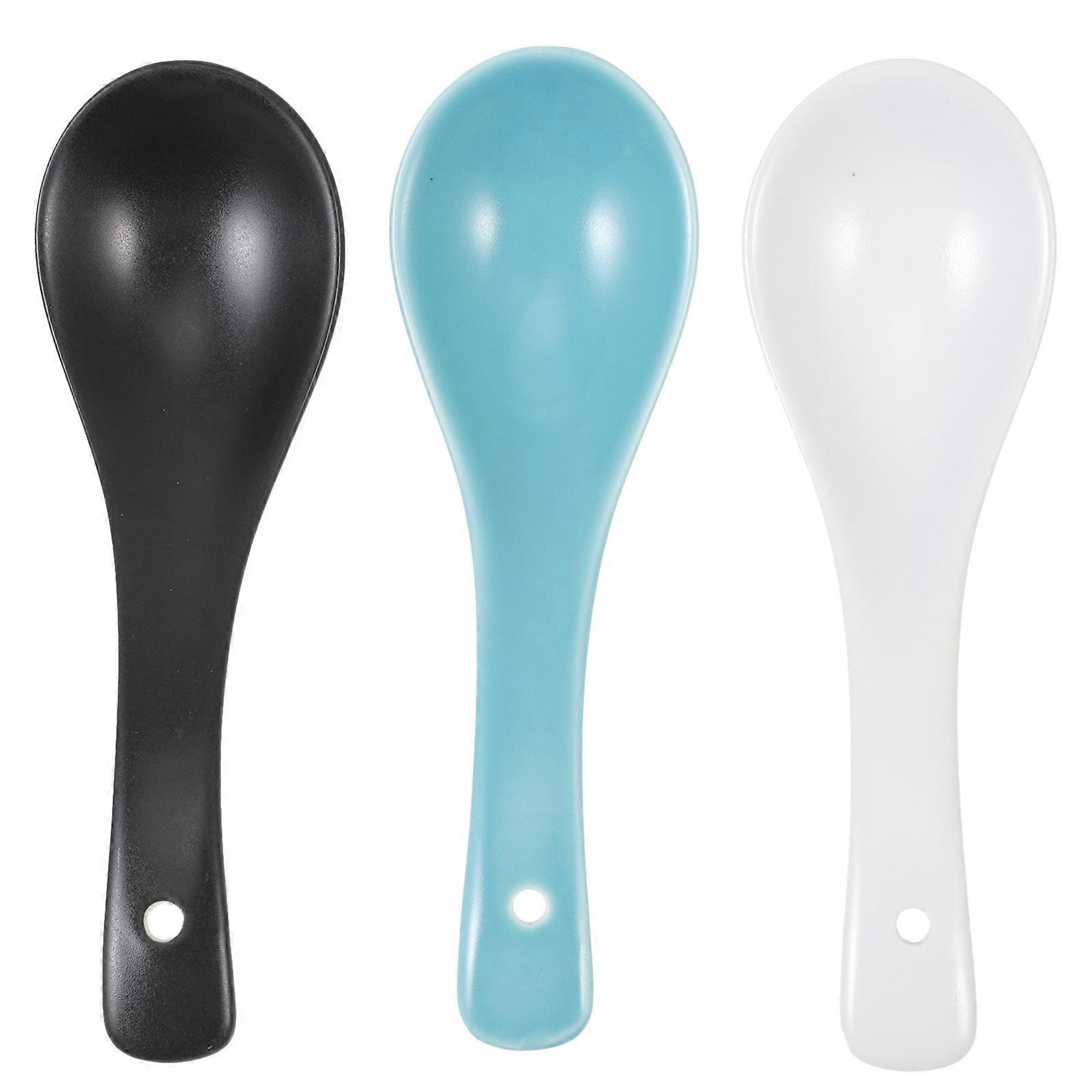 Ceramic Rice Spoon Kitchen Tableware Daily Use 14.5X4.3CM Simple Design Serving Porridge 3Pack