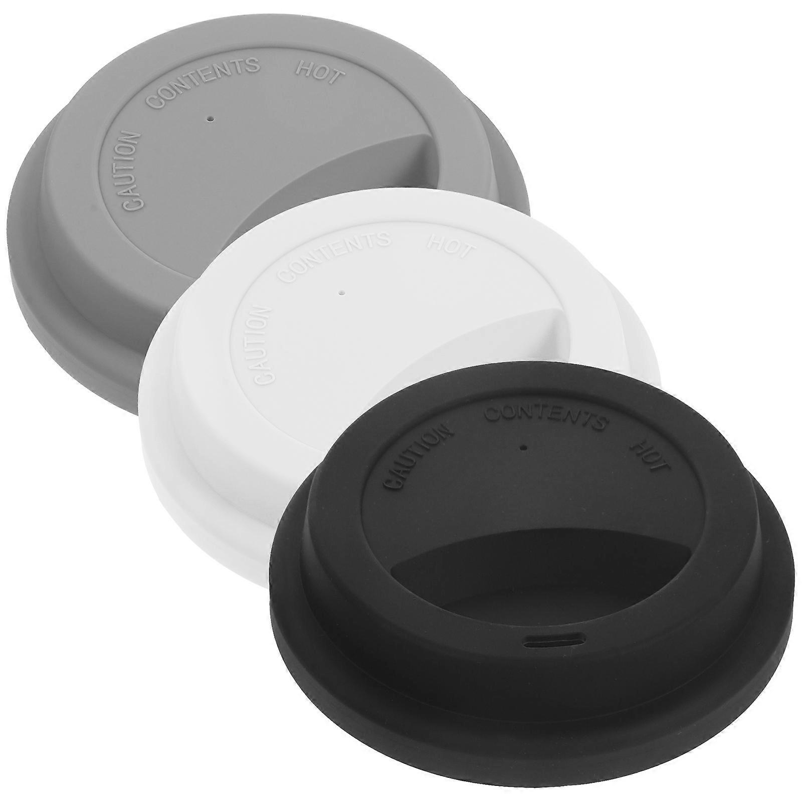 3 قطع أغطية أكواب سيليكون مرنة للطعام باللون الأسود والأبيض والرمادي - أغطية أكواب مانعة للتسرب لأكواب السيراميك والزجاج ، مثالية للاستخدام المنزلي والخارجي