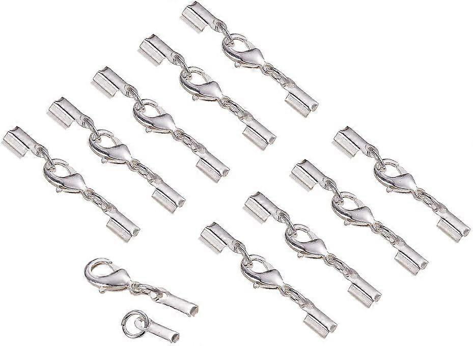 20 Sets Brass Lobster Claw Clasps Fold Over Cord End Caps Terminators Crimp End Tips for Jewelry Making, Silver