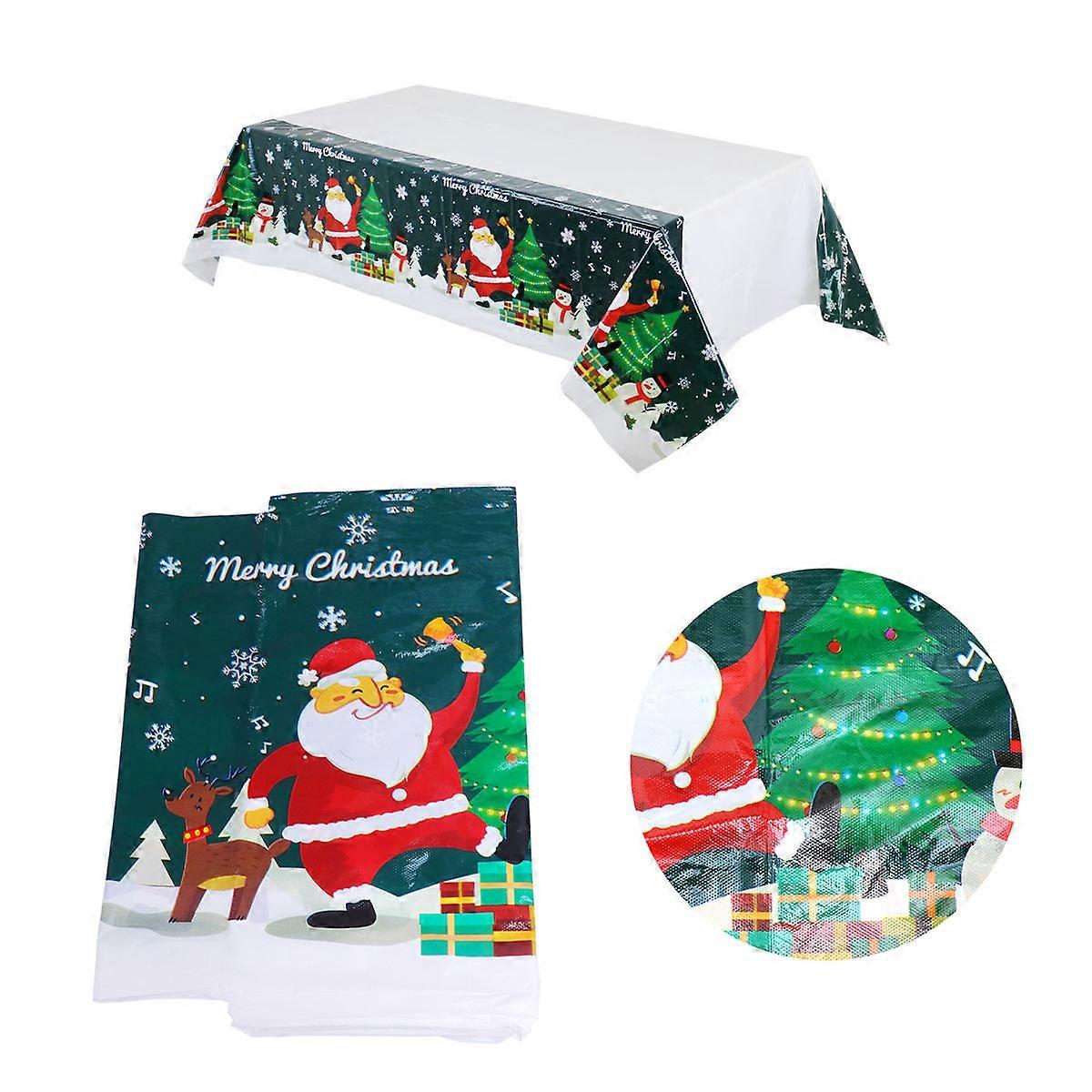 Waterproof Disposable Tablecloth Rectangular Red Color Christmas Santa and Snowman Printing Outdoor Picnics 1Set