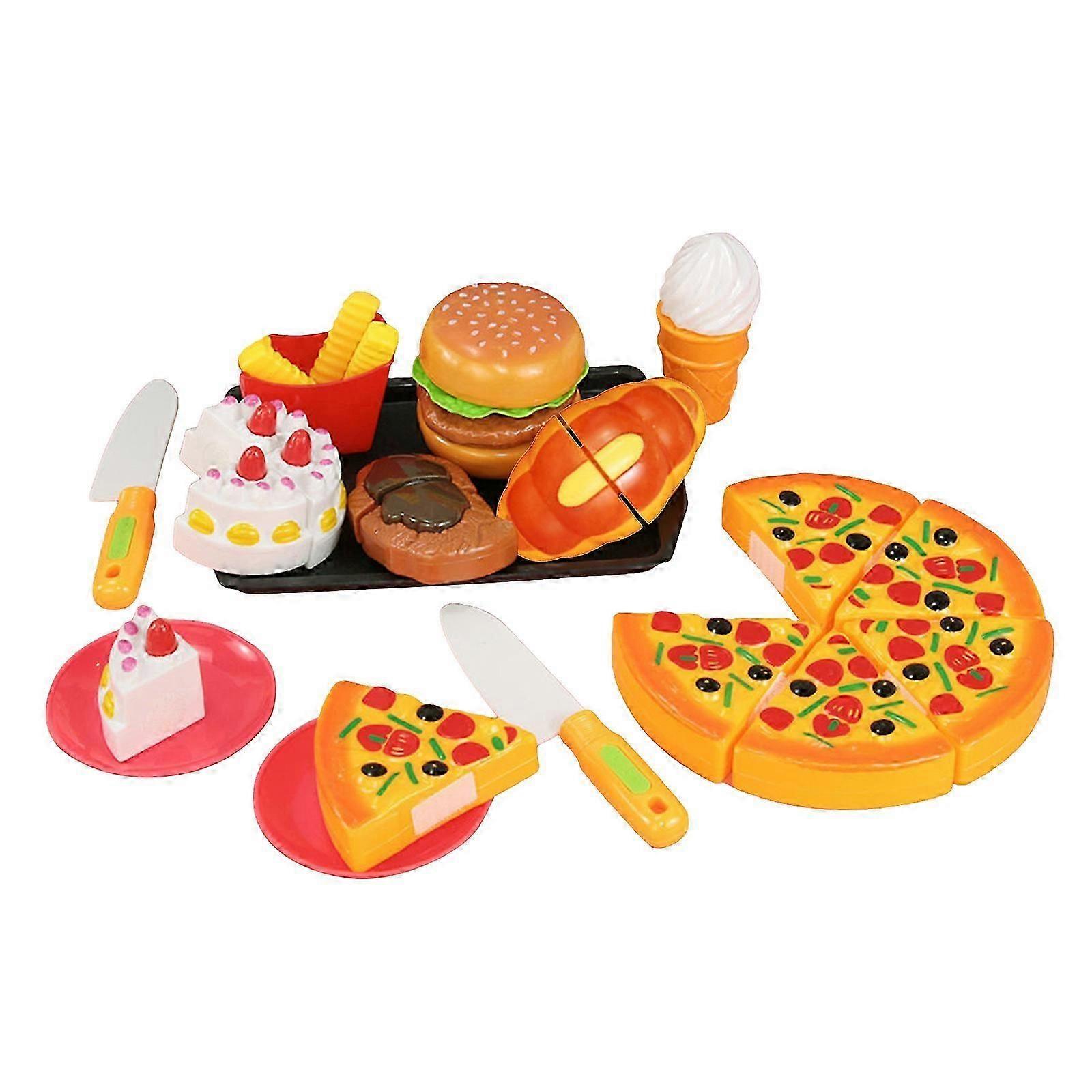 Fast Food Cooking Pretend Playing Set for Kids & Toddlers with Hamburger, Fries, Pizza, Tableware and Tray Safe Material