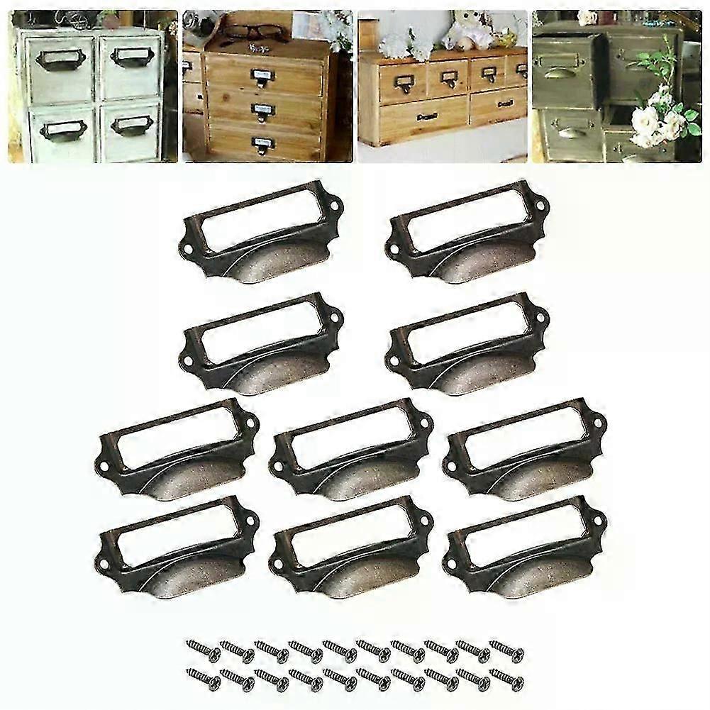 10pcs Retro Drawer Label Tag Pull Handles Jewelry Box Cabinets Frame File Card Holder Fit For Furniture Cabinets Drawer Box Case Bin