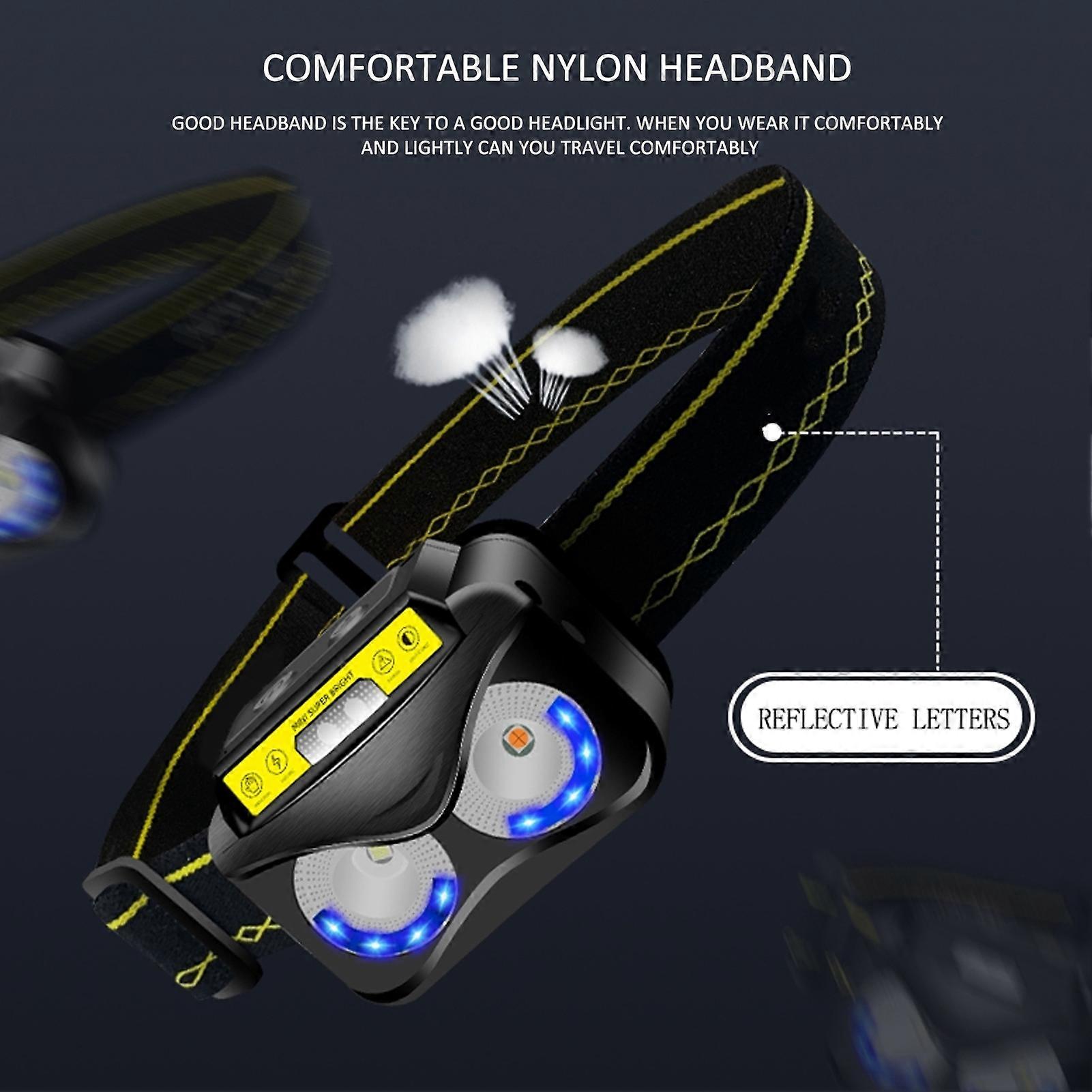 Motion Sensor Waterproof Durable Headlamp, Super Bright 180 Adjustable Lighting Angle Built-in Polymer High-Capacity Lithium Battery, Rechargeable