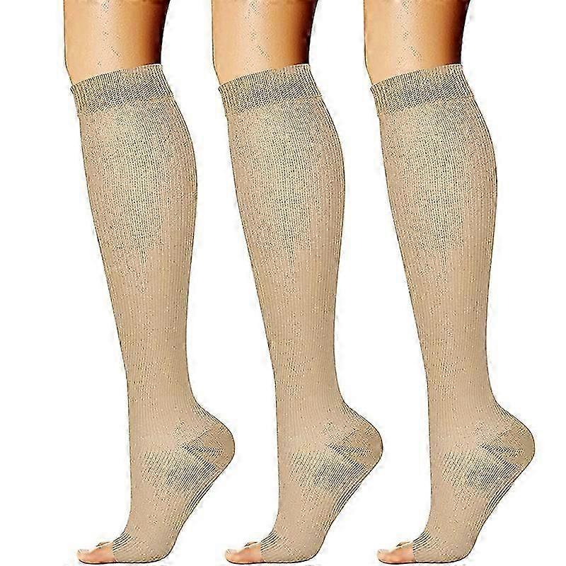 3 Pairs Women's Open Toe Compression Socks, 15-20 Mmhg Compression Stockings Toeless Compression Socks Knee High Compression Socks For Women Girls Men