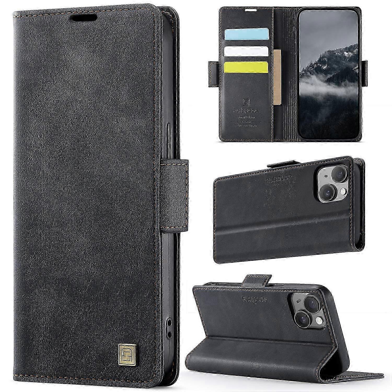 For iPhone 14 Case Compatible with RFID Blocking Retro Leather Cell Phone Wallet Cover