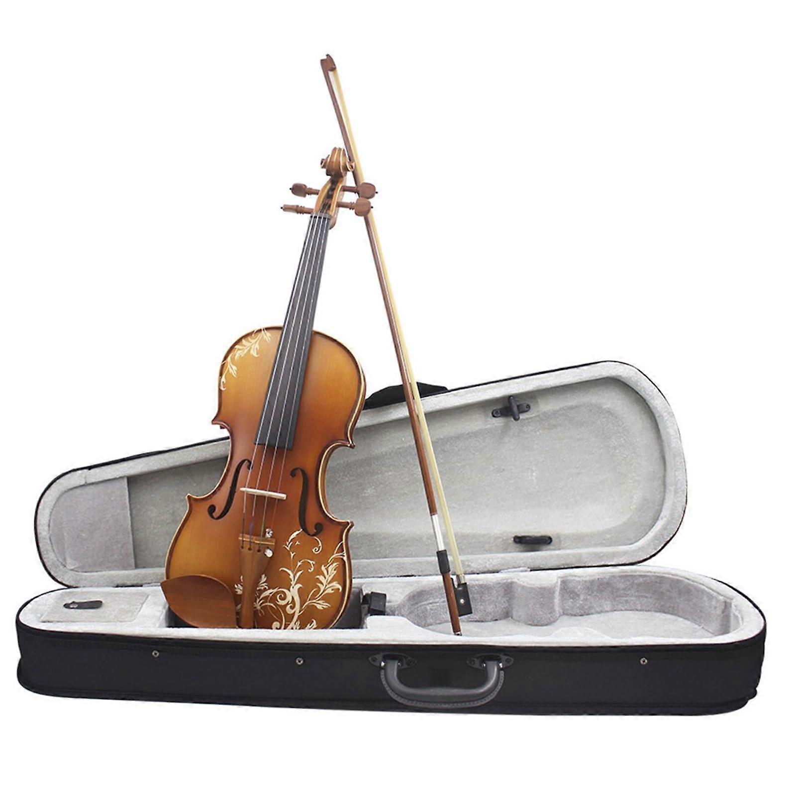 4/4 Beginner Violin Handmade Spruce Panel with Flower Carving for Performance and Examination