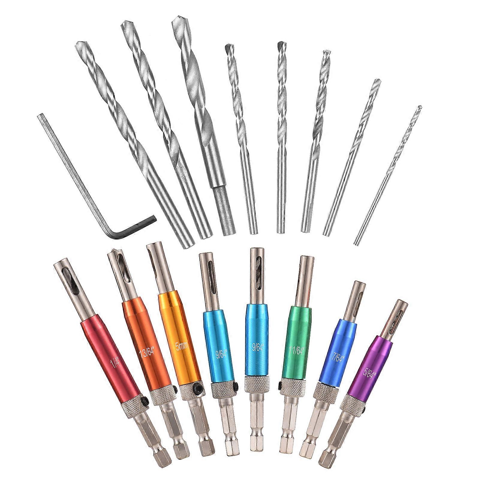 17PCs Self Centering Drill Bit Set Hex Shank Self Center Hinge Drill Bits Tool for Woodworking