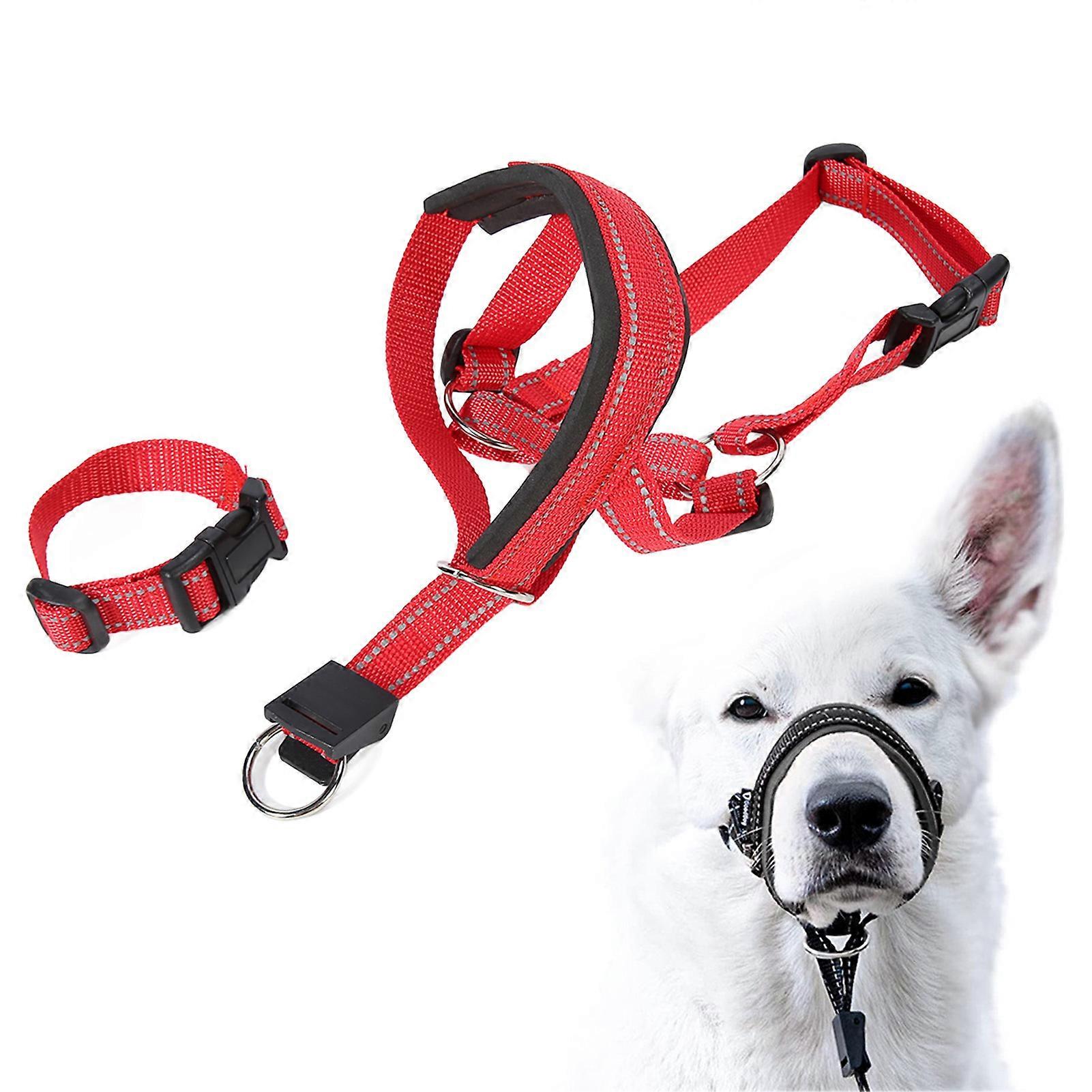 Headcollar Dog Muzzle Adjustable Breathable Prevent Biting Barking Chewing Dog Mouth Guard Cover for Walking Training XL