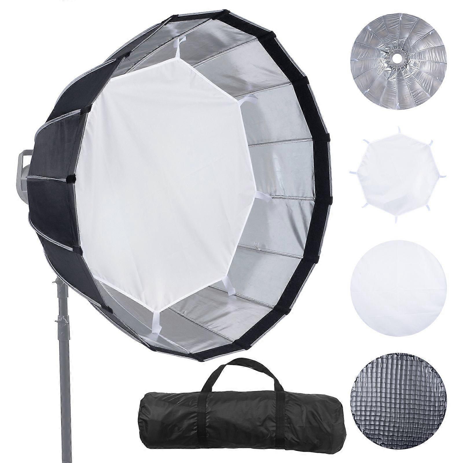 Parabolinen softbox, 33 tuumaa / 850 mm, pikalukitus ja pikataitto, kevyt ja kannettava, universaali jousiteline, 4 valotehostetta