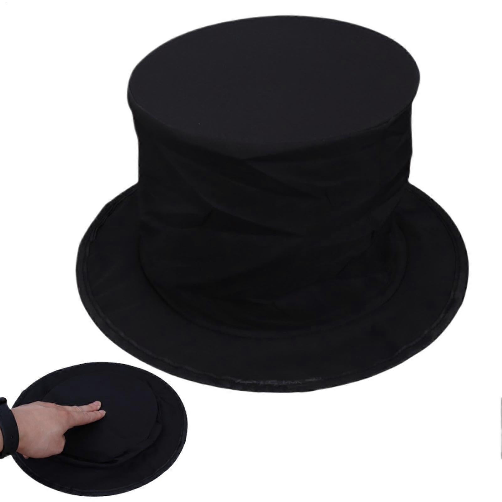 Foldable Hat Wizard Magic Hat Black Cylinder Feather Hat with Secret Compartment