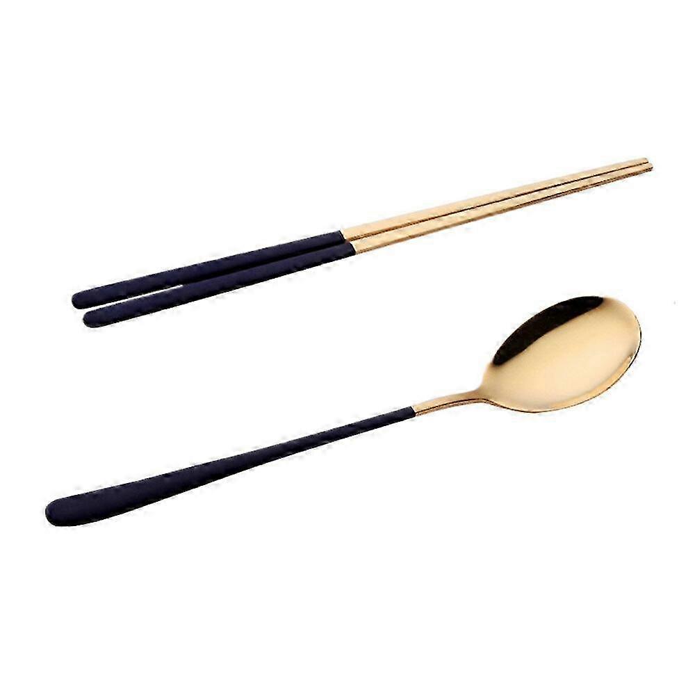 2025 1Set Stainless Chopsticks Spoon Set Long Handle Flat Non-Slip Chopsticks Dessert Spoons Dinnerware